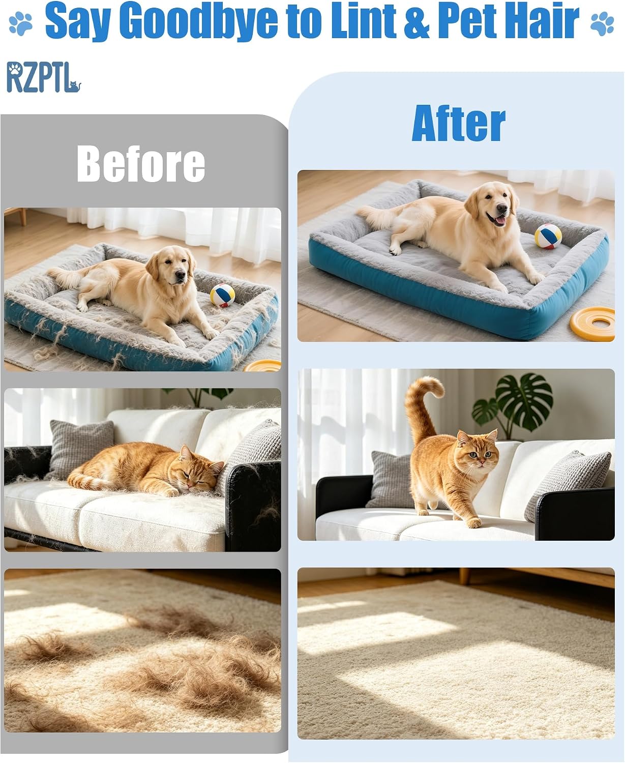 Detalle de RZPTL Pet Hair Removal Glove: 2-Pack Five-Finger Electrostatic Grooming Mitts for Dogs and Cats
