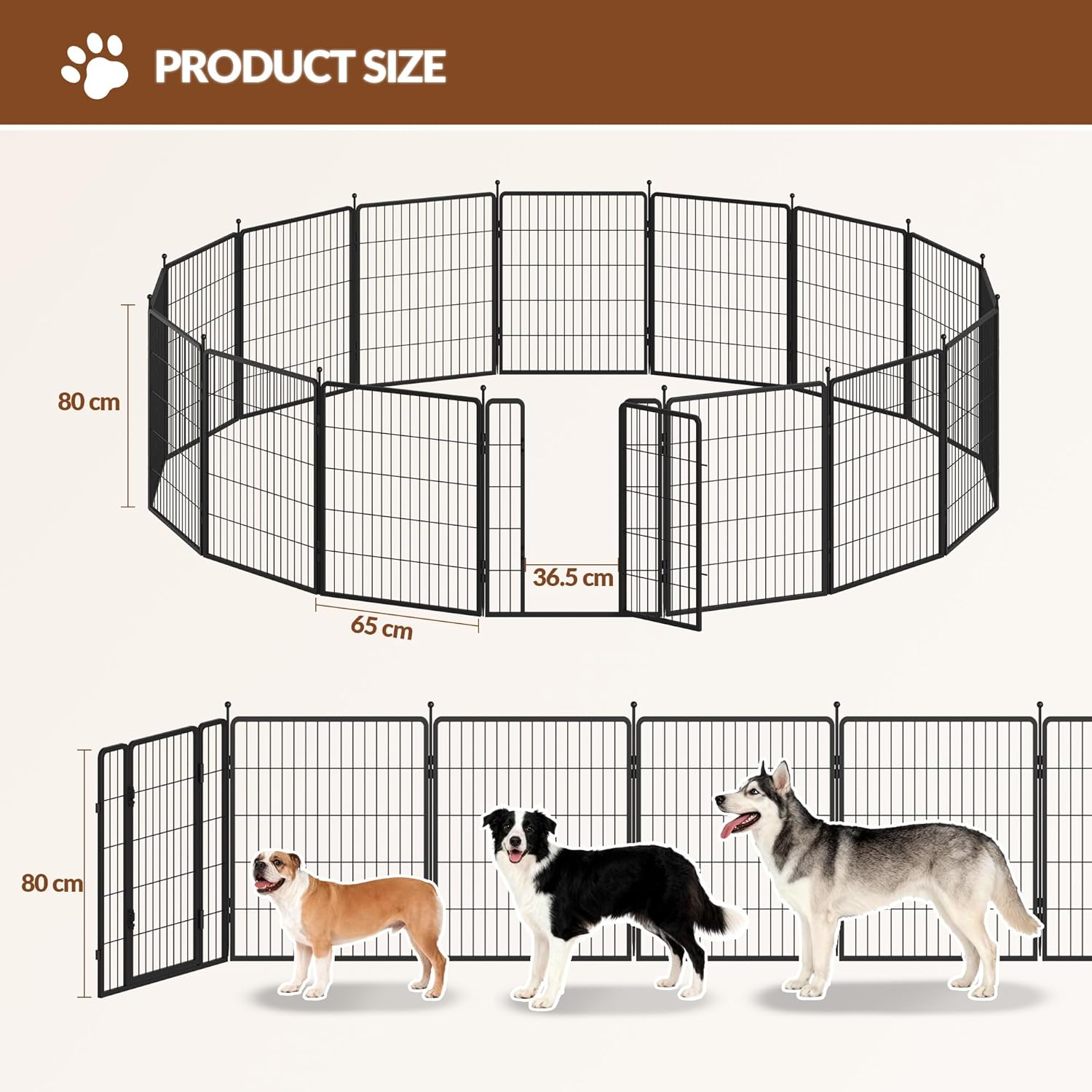 Detalle de Fobyfurny Recinto per Cani – Recinto pieghevole in metallo, 16 pannelli, altezza 80 cm, sistema a doppia chiusura