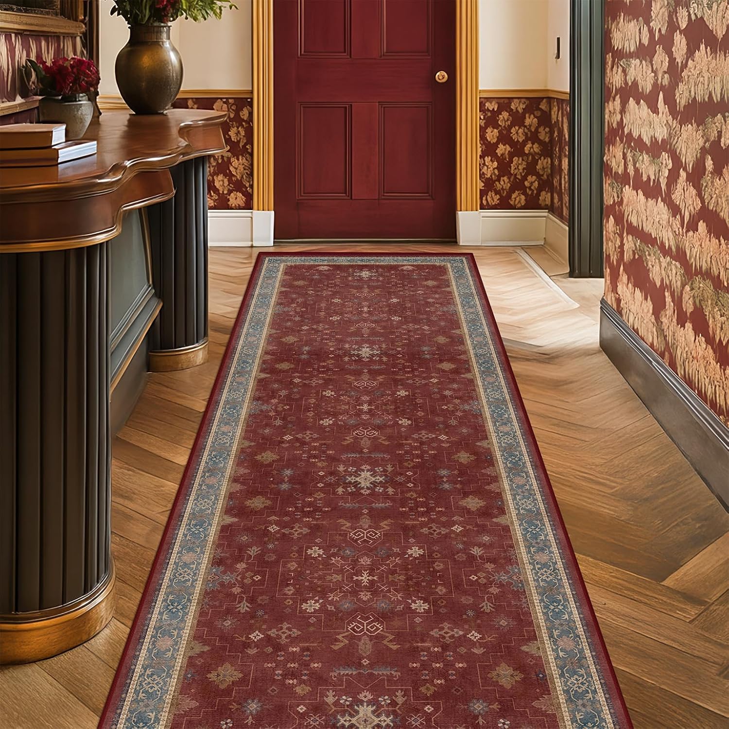 Thumbnail 5 de Hazo Haus RUG 001 Burgundy 2' x 6' Washable Non-Slip Runner Rug