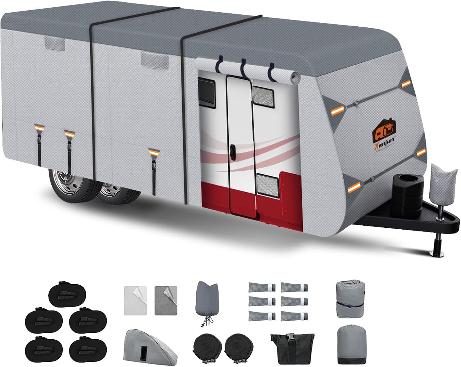Detalle de Xenjum 7-Layer RV Cover for 33–35 ft Travel Trailers (Weatherproof, UV Resistant) + Gutter & Jack Covers
