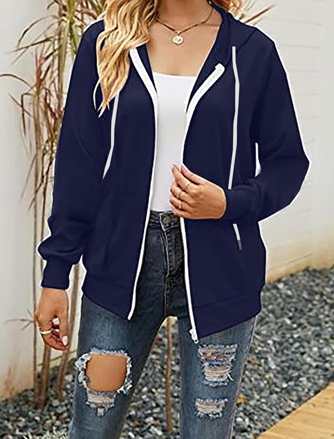 Thumbnail 3 de Damen Sweatjacke mit Kapuze & Reißverschluss (Baumwolle/Polyester) – Jhsnjnr Kapuzenpullover Hoodie