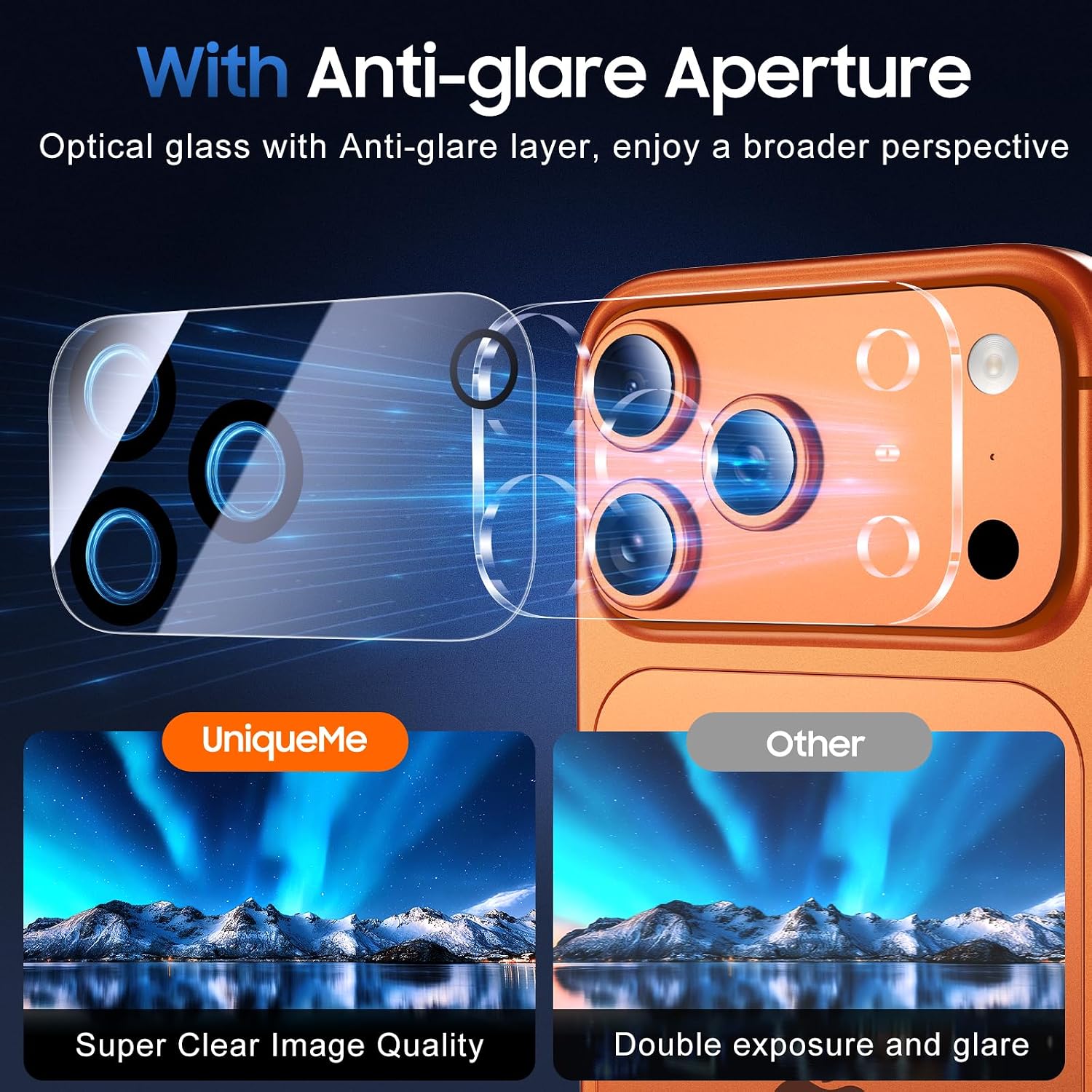 Detalle 2 de UniqueMe 17jtm-02 iPhone 17 Pro Camera Lens Protector, 3-Pack, 9H Glass