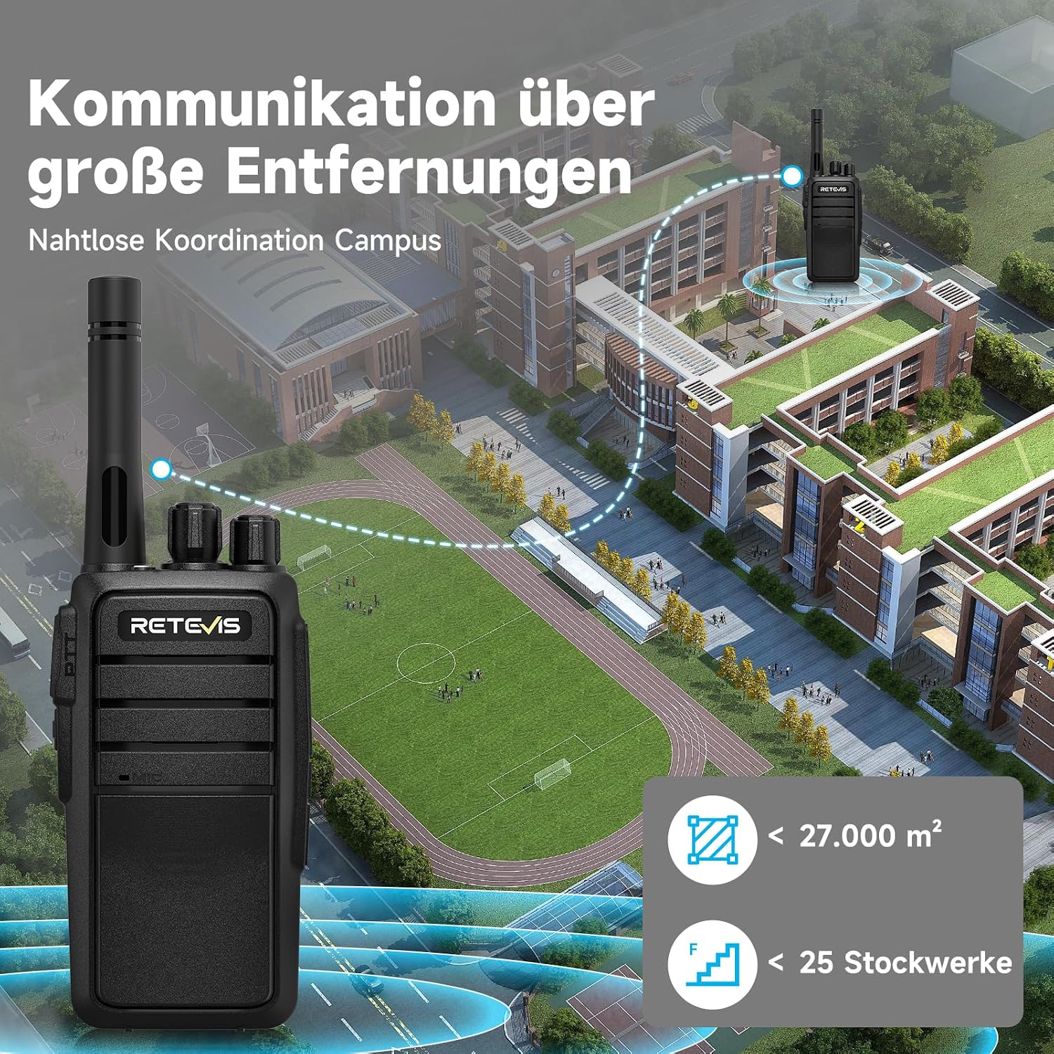 Detalle de Retevis RT21 Handheld Walkie-Talkies (16C/16CH) mit CTCSS/DCS, VOX und Notfallfunktionen – 4er-Set Schwarz