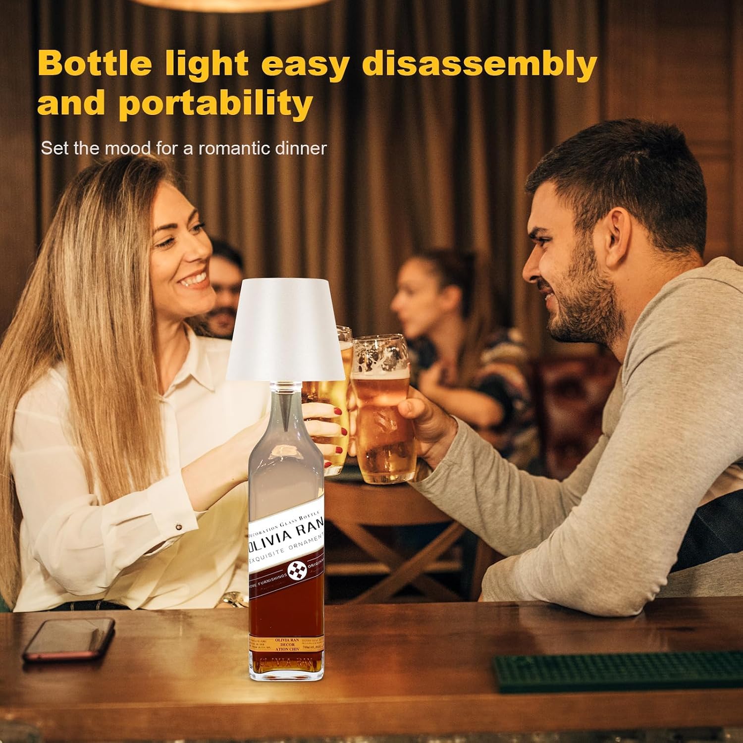 Detalle de Mebaraul JP001-RG01 2-Pack Rechargeable Bottle Lamps with 3 Color Temperatures