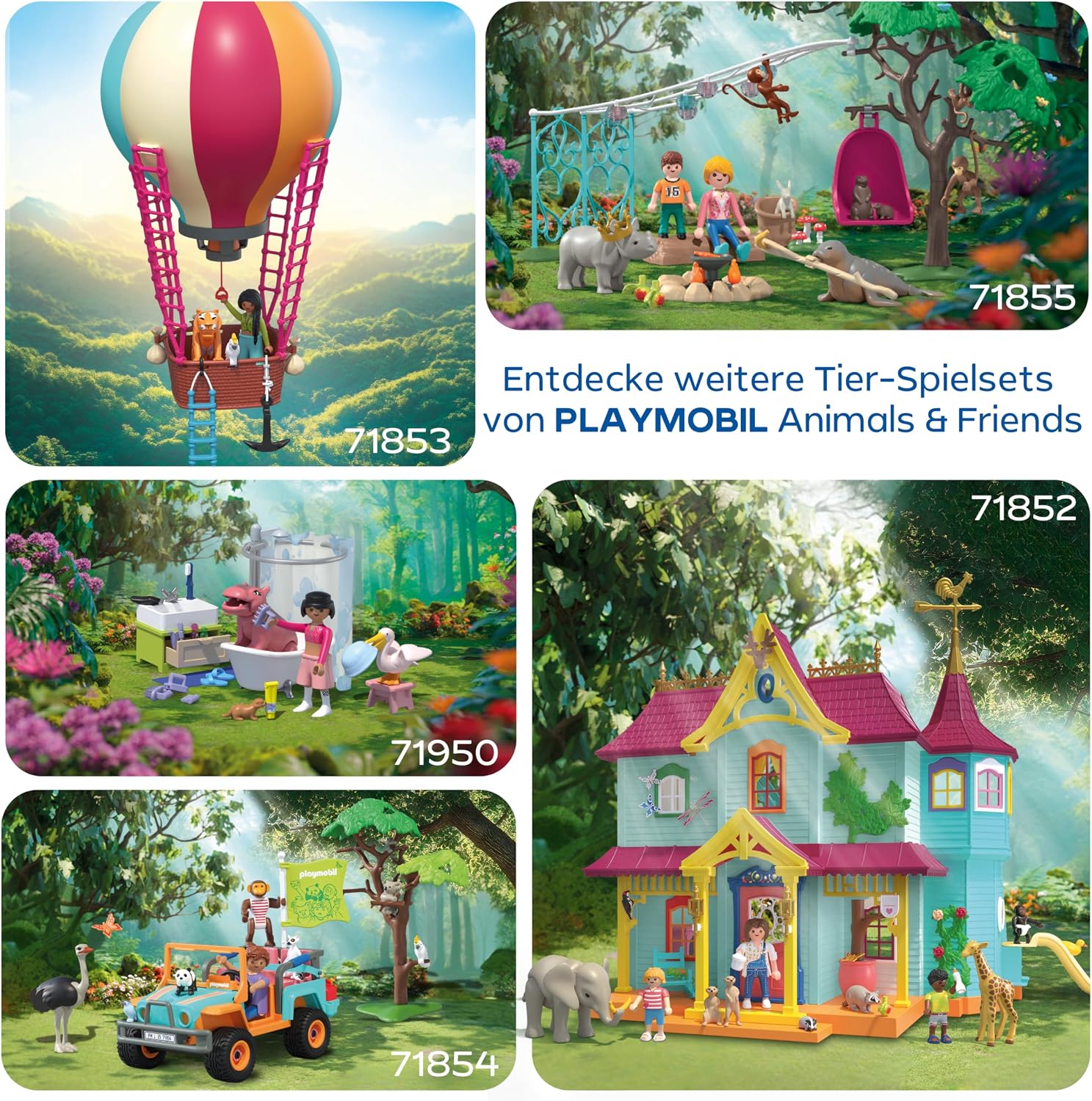 Detalle de PLAYMOBIL Animals & Friends: Elefant mit Tierpfleger – Zoo-Set mit 4 Tieren & Gehege-Zubehör (72068)
