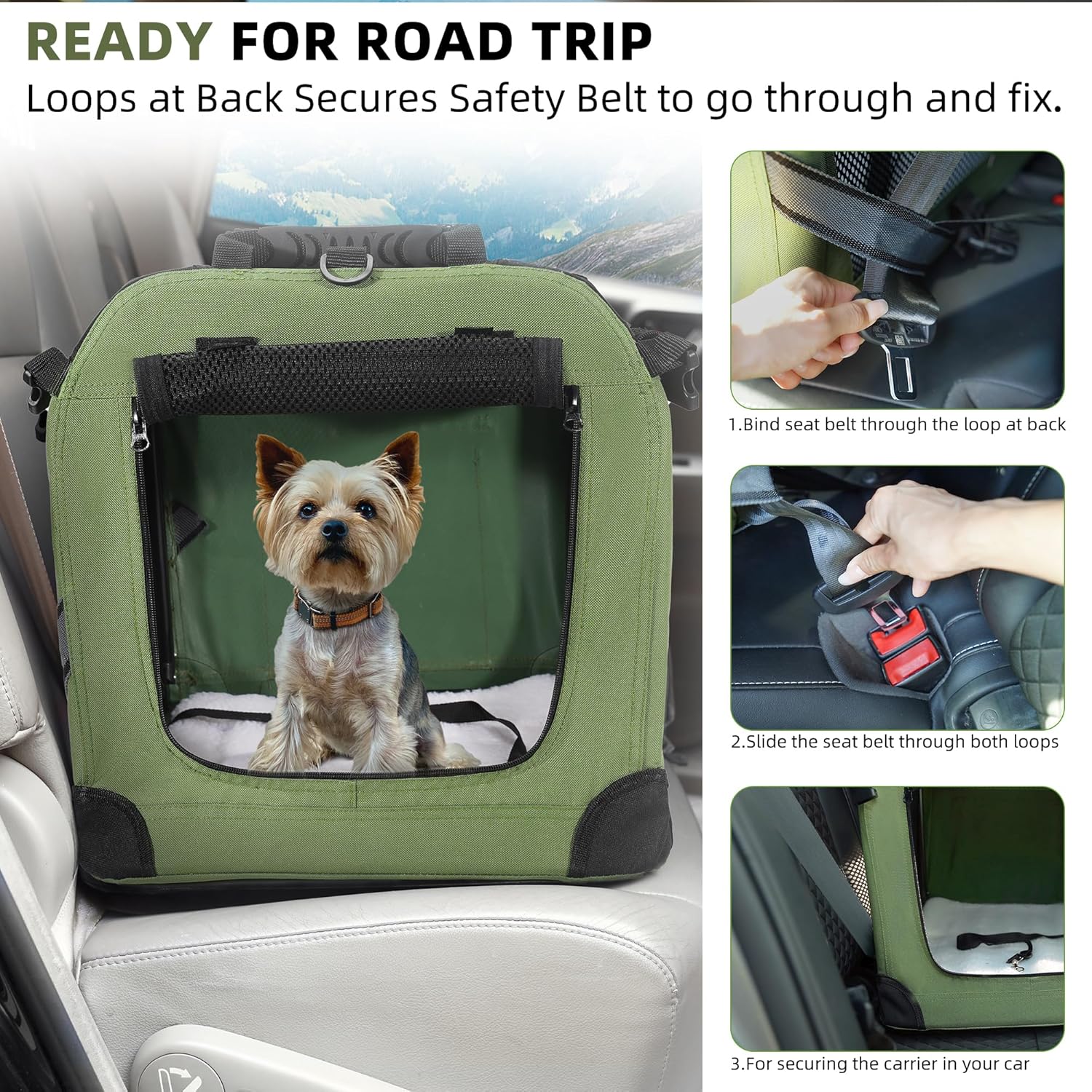 Thumbnail 2 de Petprsco Large Cat Carrier (60 x 42 x 42cm) for 2 Cats and Small–Medium Dogs with Soft Pad, Foldable Bowl & Warm Blanket