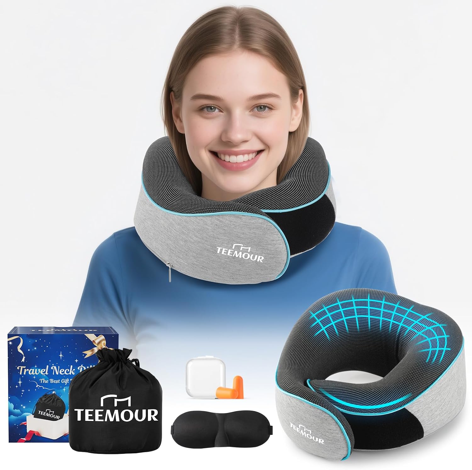 Nackenkissen Flugzeug Memory Foam 360° Grau
