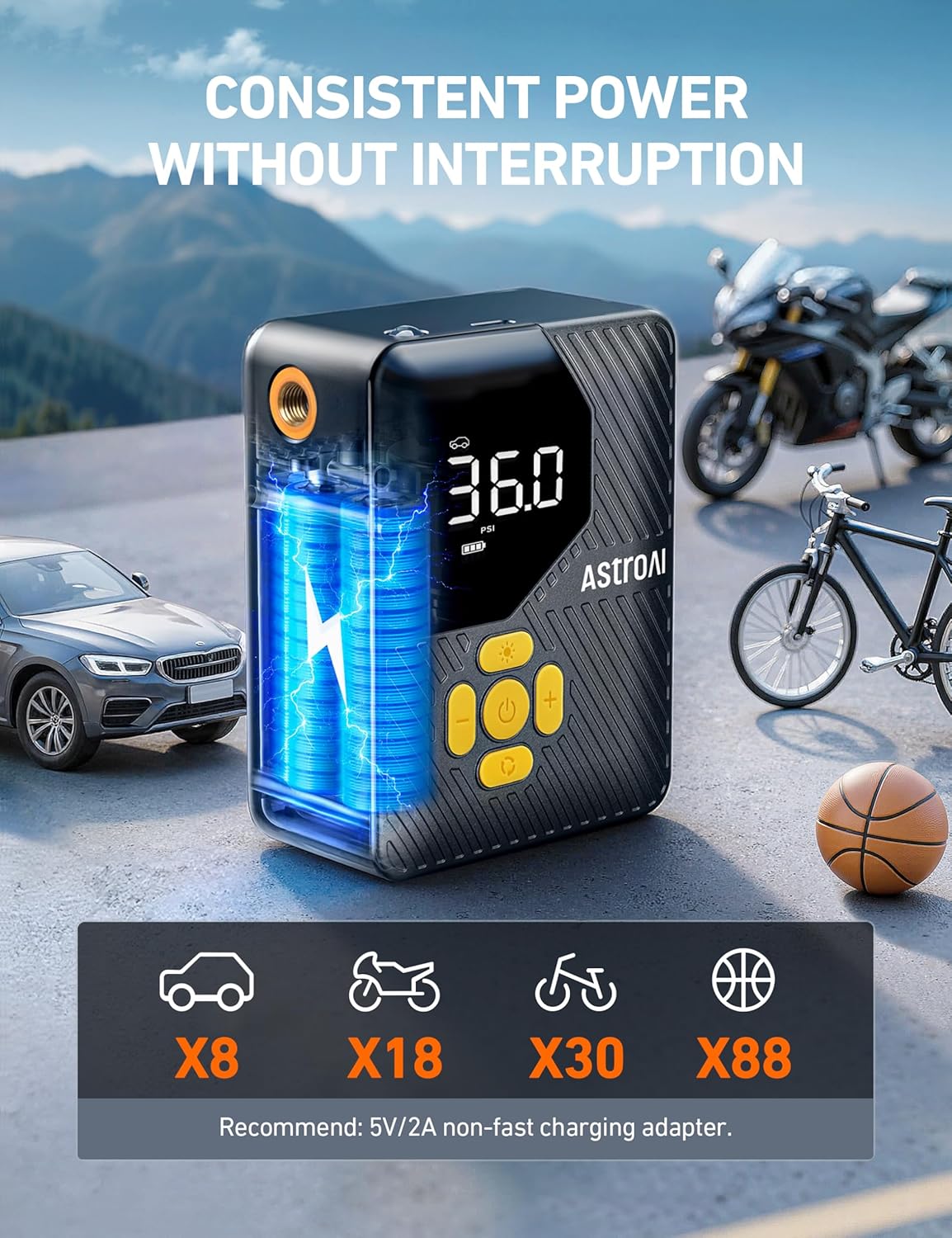 Thumbnail 2 de AstroAI L7 Mini Portable Tire Inflator 150 PSI