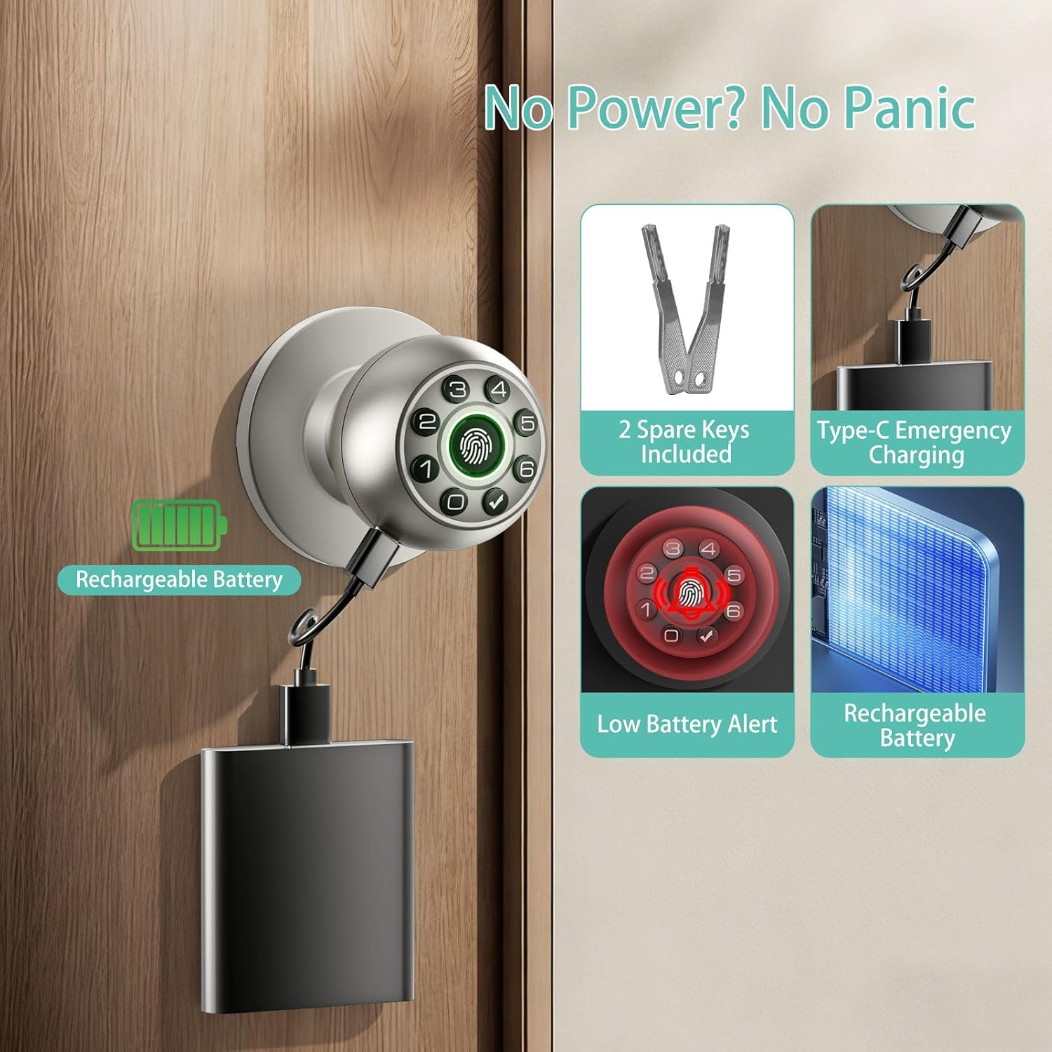 Detalle 1 de Fingerprint Door Lock with Keypad