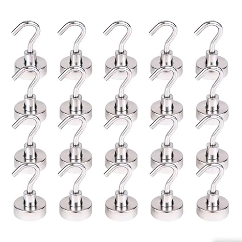 Detalle de SZAXCCOM 20 Stück Magnethaken Klein 20 mm – Extra Stark Neodym Haken für Kühlschrank, Schrank, Büro und Haushalt