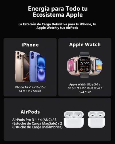 Thumbnail 6 de GEEKERA Estación de Carga 3 en 1 para Apple: base magnética MagSafe para iPhone, Apple Watch y AirPods (Negro Mate)
