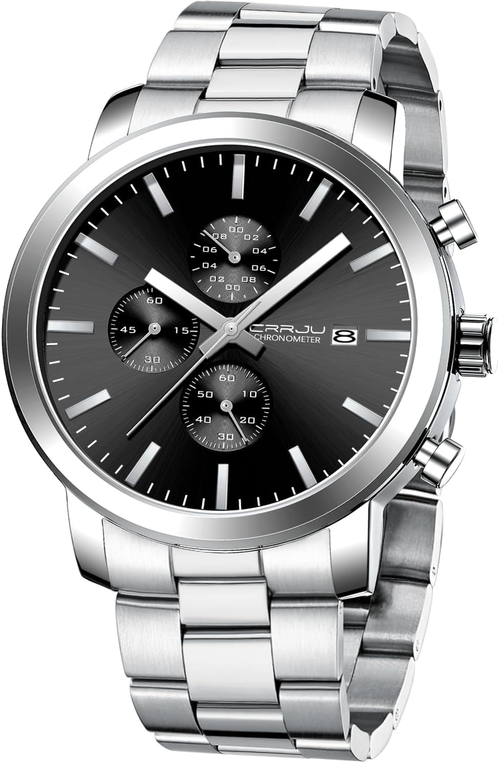 Detalle de CRRJU Herren Chronographen-Uhr mit Edelstahlband, analogem Quarzwerk & Datum – wasserbeständig bis 30 m