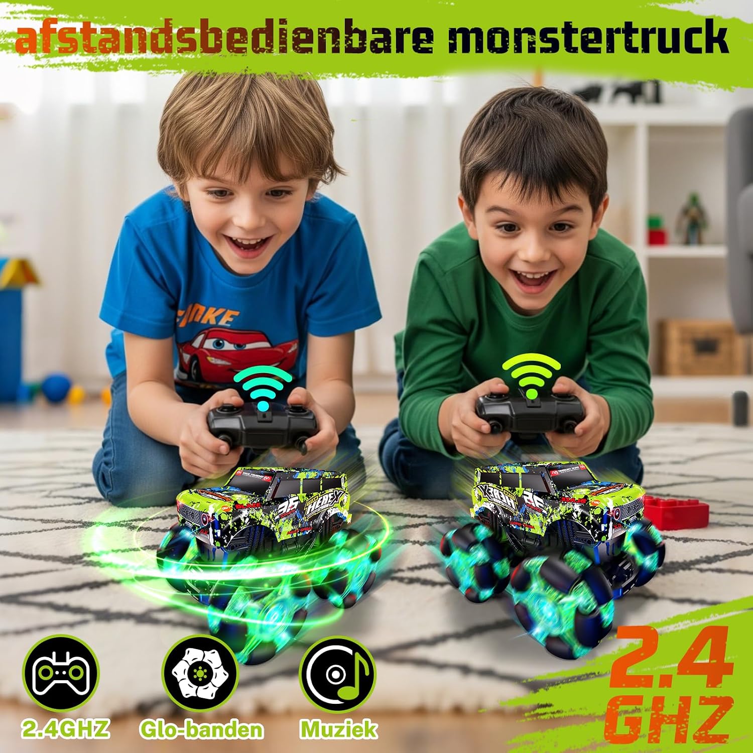 Detalle 1 de PENGBU RC 000-033 RC-monstertruck met verlichting, muziek en 360°-draaiing