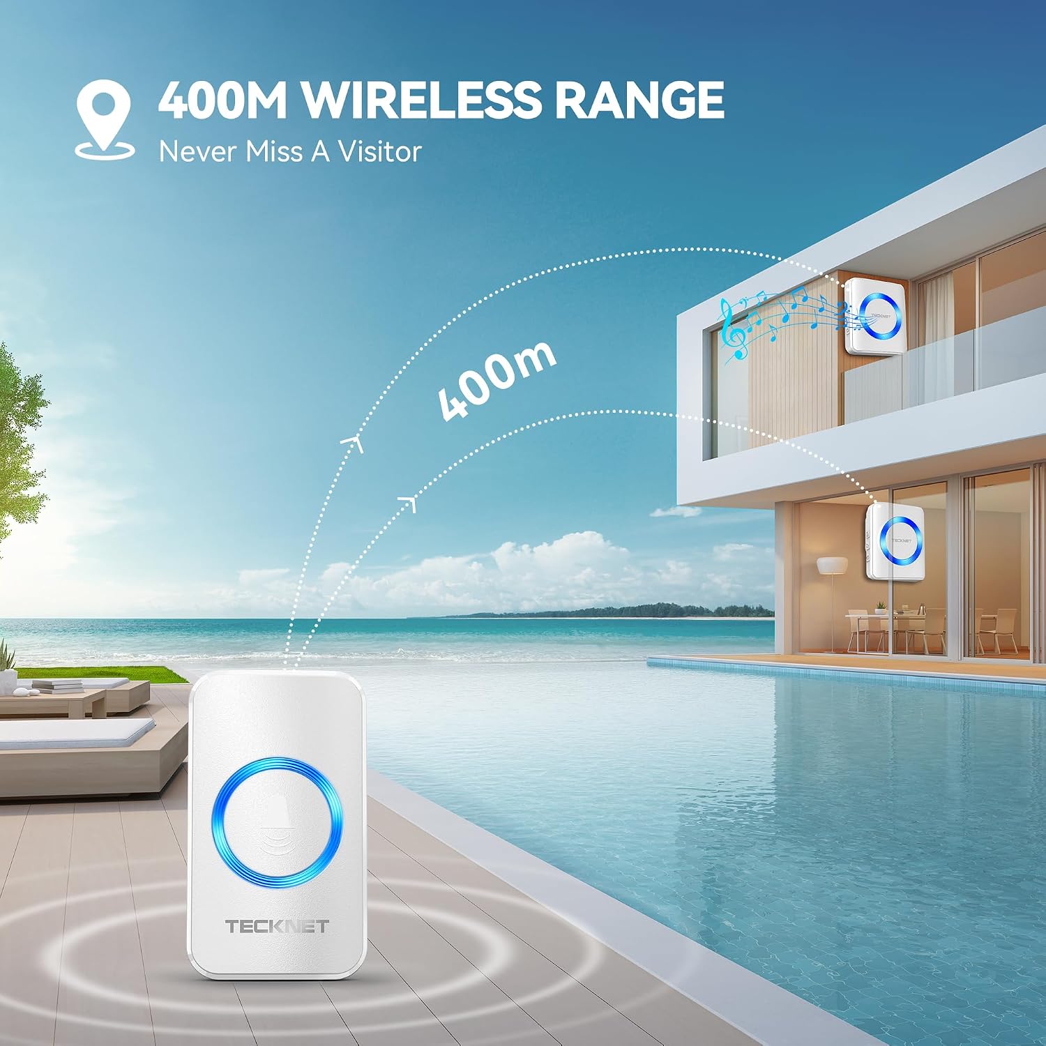 Detalle de TECKNET Wireless Doorbell 400m Range