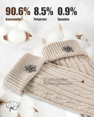 Detalle de Effeet Kurze Trachtensocken für Herren & Damen – 1 Paar mit Edelweiß-Anstecker