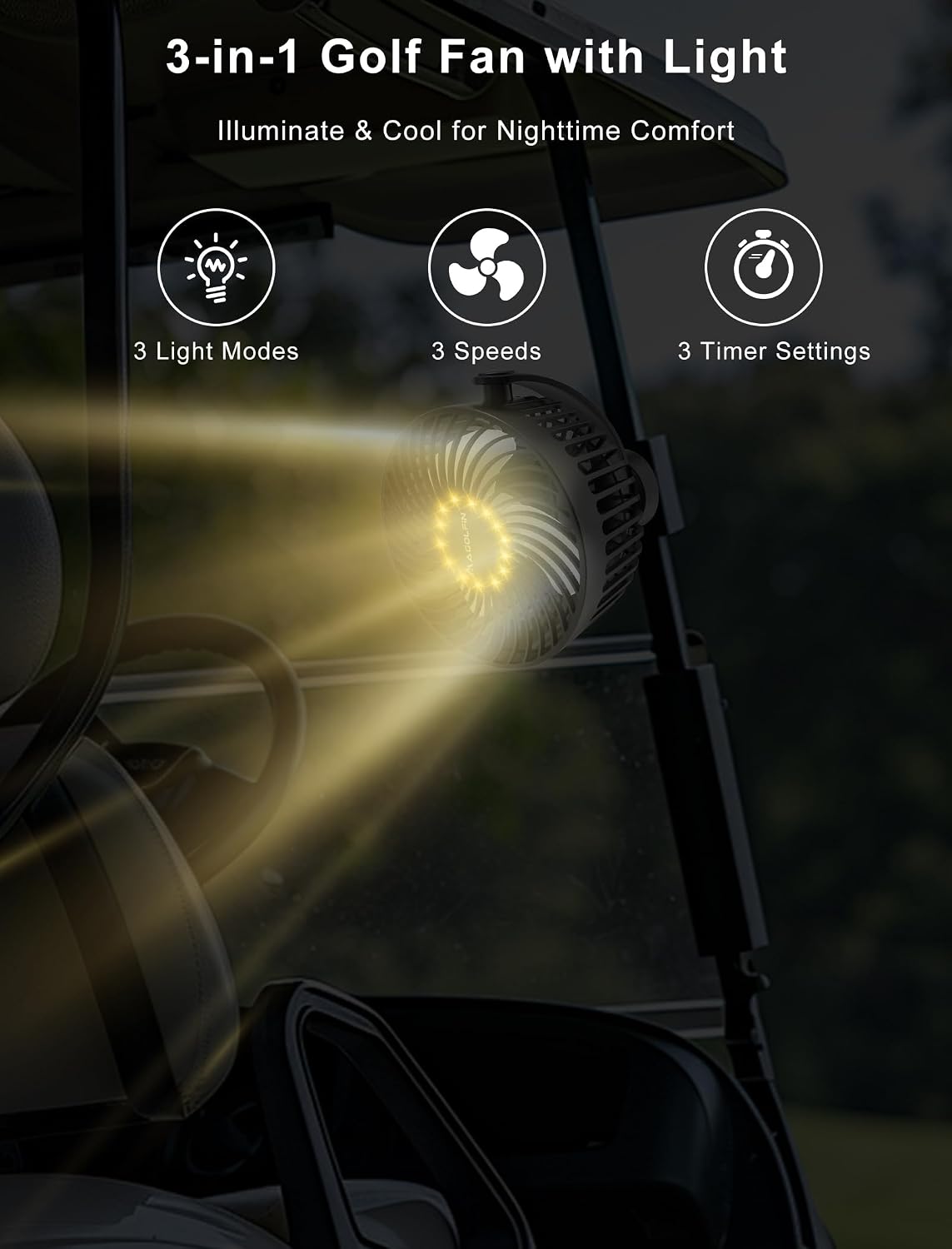 Detalle 2 de Upgraded 2X Magnet 2-Pack: Magnetic Golf Cart Fan with Light and 12000mAh Battery