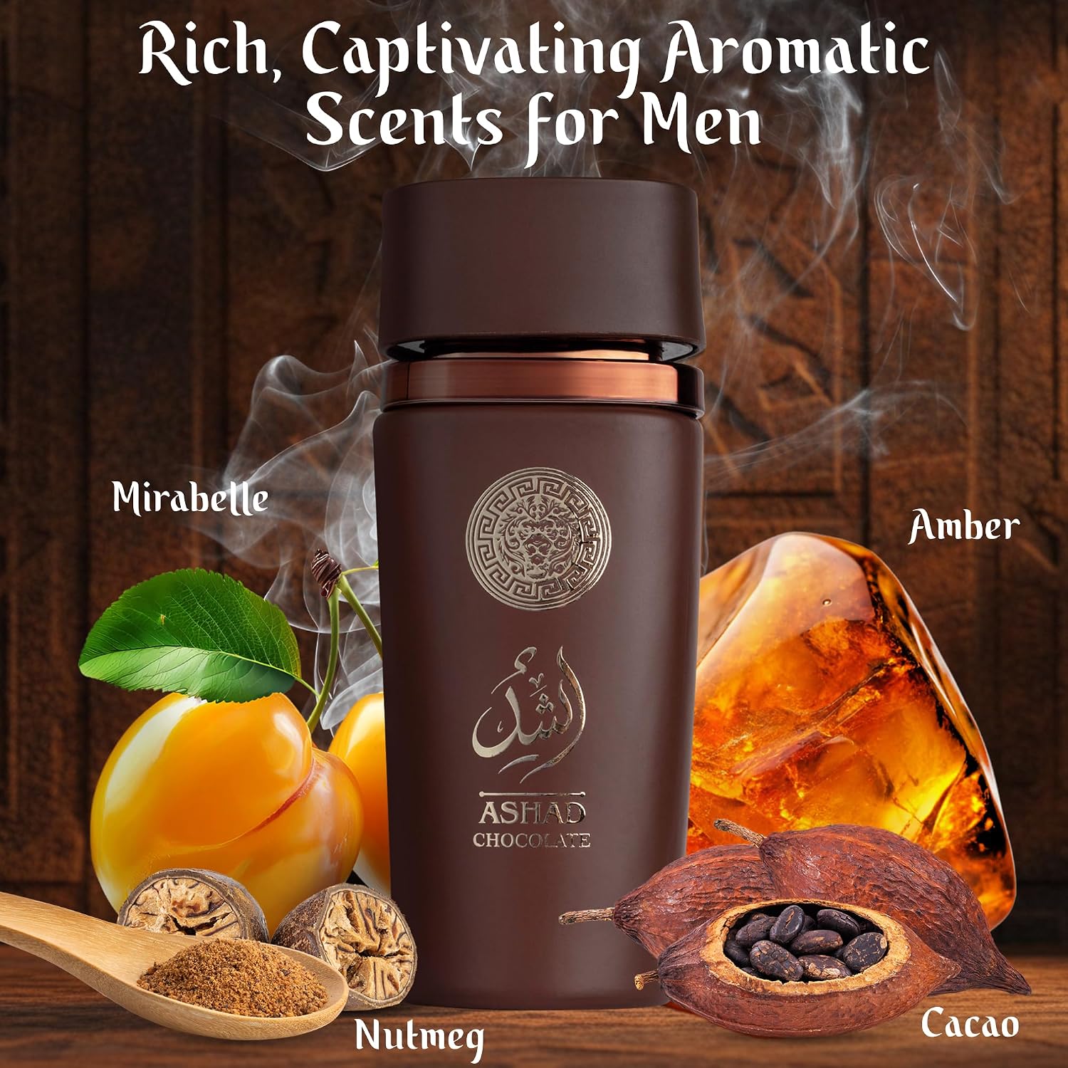 Detalle de SAADAH Ashad Chocolate Eau de Parfum for Men, 120 mL, Cacao & Bourbon Vanilla