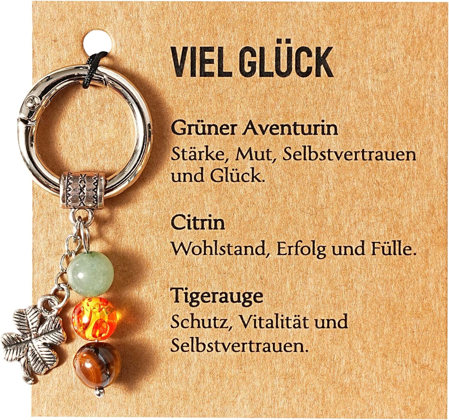 Detalle de Rebundex Schlüsselanhänger Damen – Glücksbringer mit Edelsteinen (Aventurin, Citrin, Tigerauge)