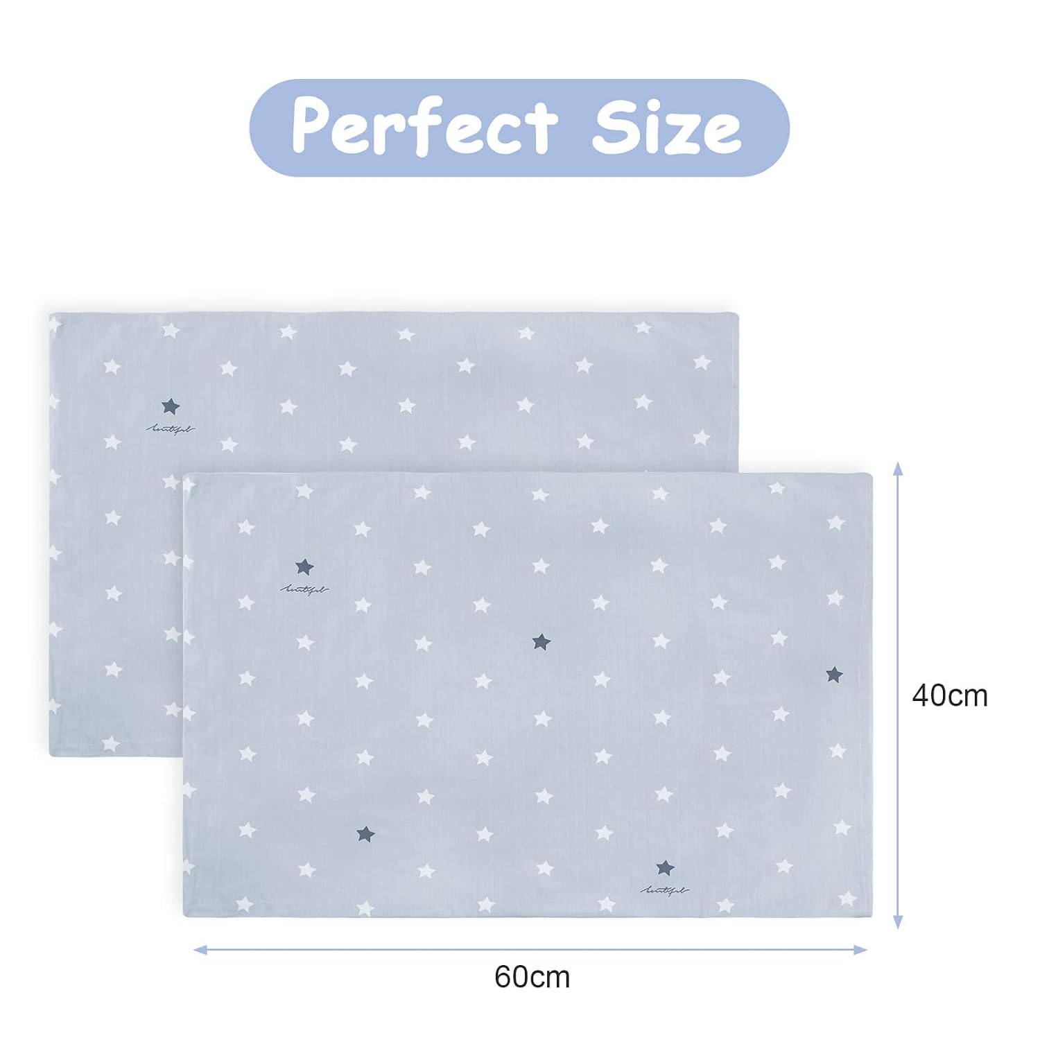 Thumbnail 1 de Vicloon Kinder Kissenbezug (2er-Set) 40 x 60 cm aus Baumwolle mit Umschlag – Sterne grau
