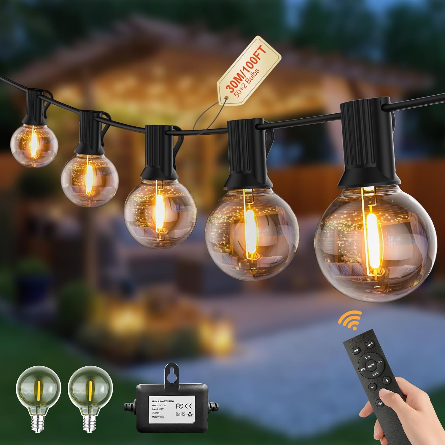 Detalle de Pogestrand Luci Da Esterno G40 15M Festoon LED 24V con 25 Lampadine Infrangibili IP45