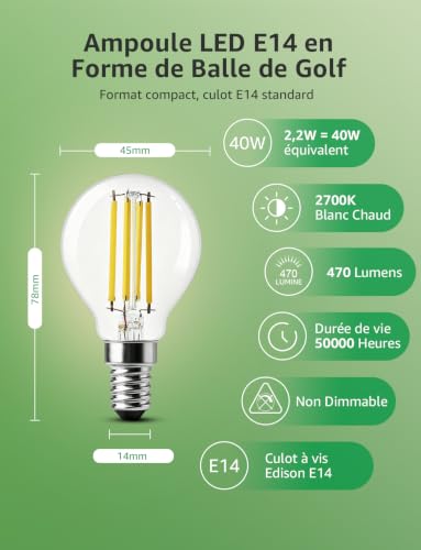 Thumbnail 3 de Lepro Ampoules LED E14 P45 470LM, 2,2W – 2700K, 4 pièces