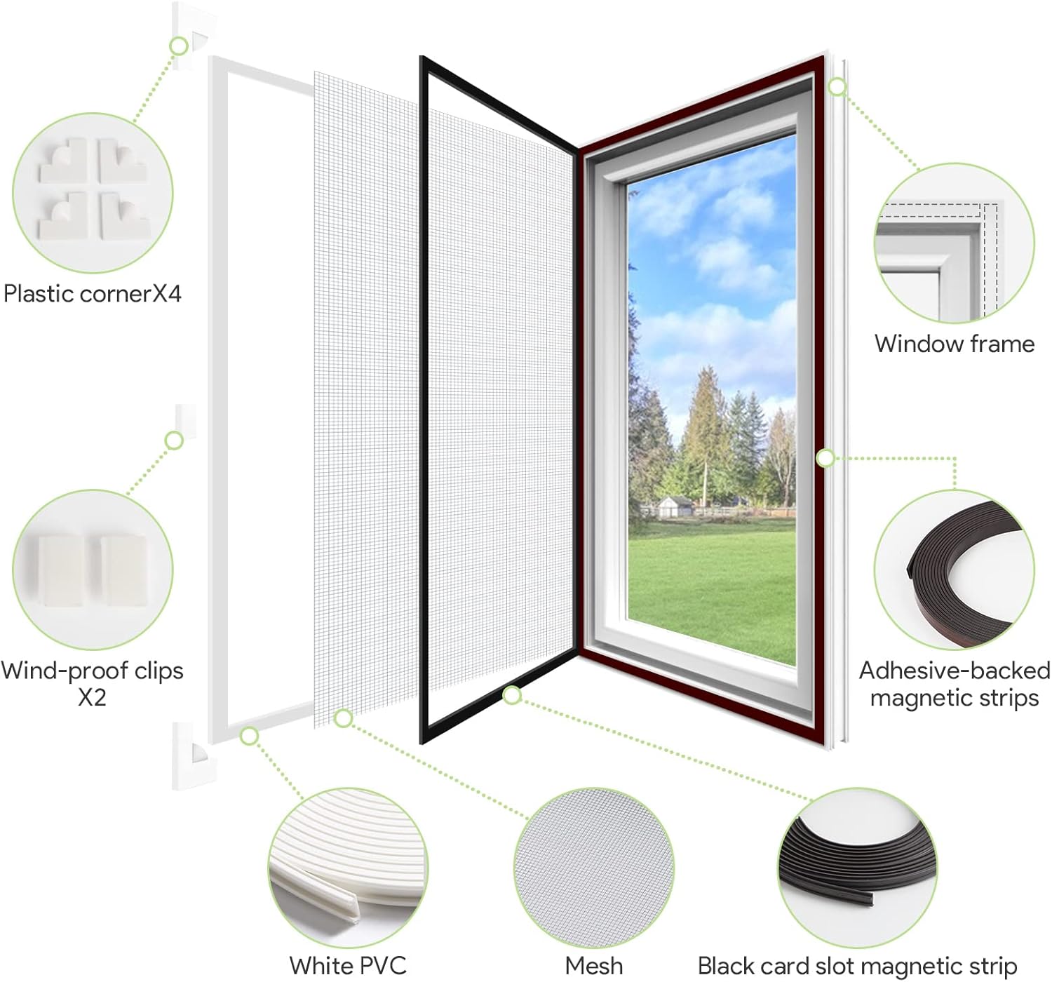 Thumbnail 3 de MOEGFY Magnetic Fly Screen Window Nets — Adjustable DIY Insect Screen for Windows (Max 48" x 43")