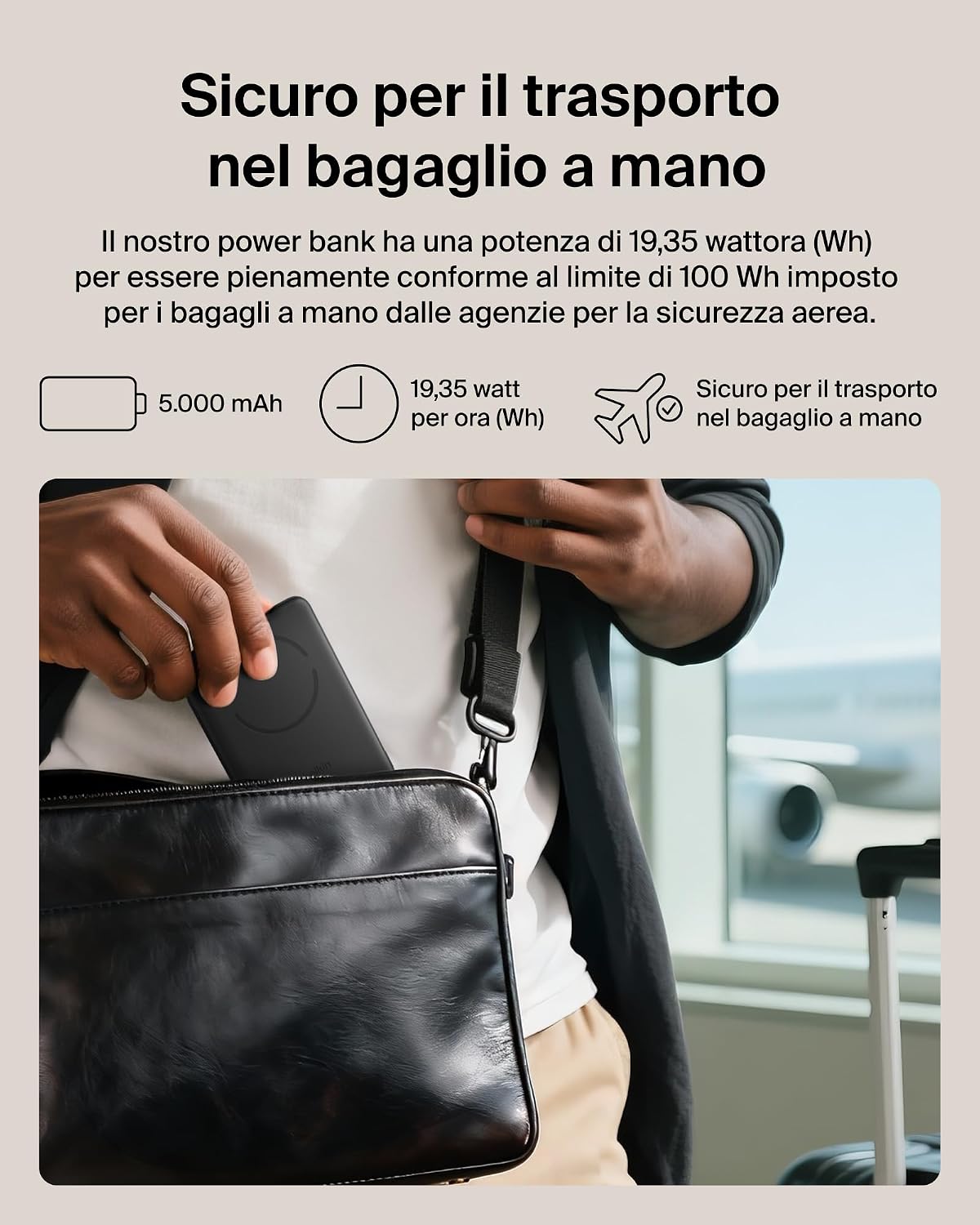 Detalle de Belkin BoostCharge Power Bank 5000 mAh Magnetico: ricarica wireless e USB-C, compatibile Qi2