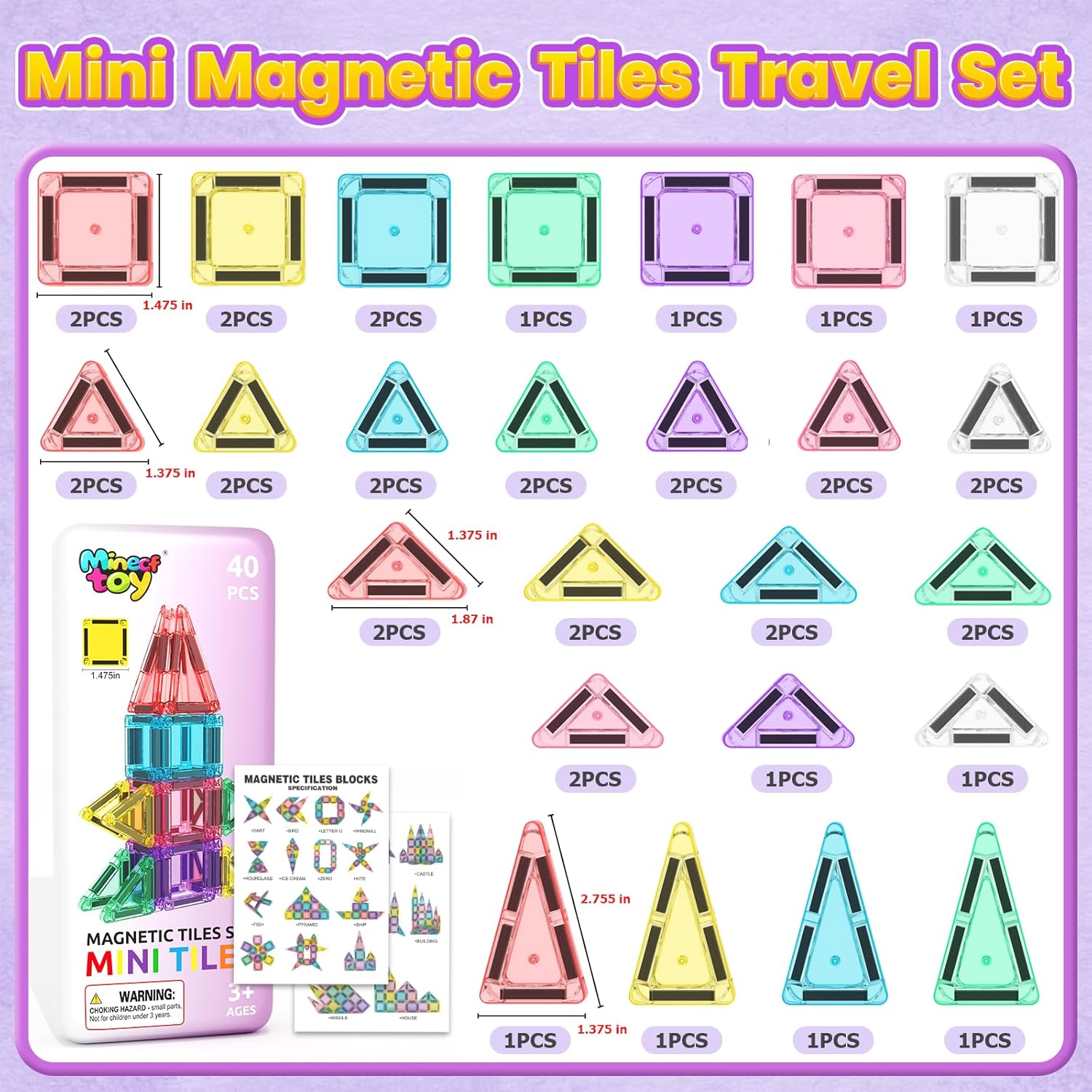 Thumbnail 2 de 40PCS Magnetic Tiles Mini Travel Set