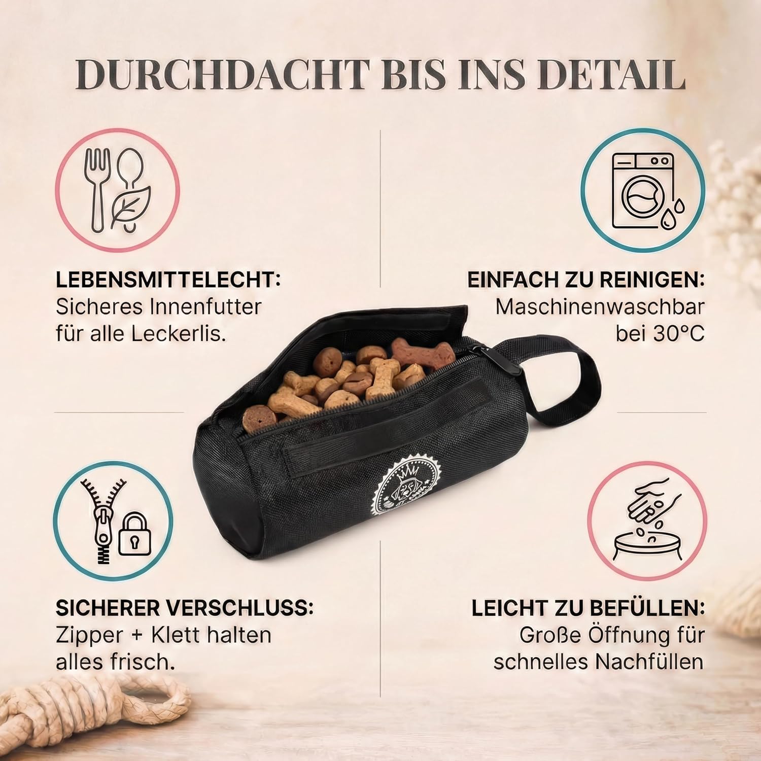 Detalle de HUND IST KÖNIG Futterdummy für Hunde – Apportierbeutel für Training mit 0,7L Fassungsvermögen
