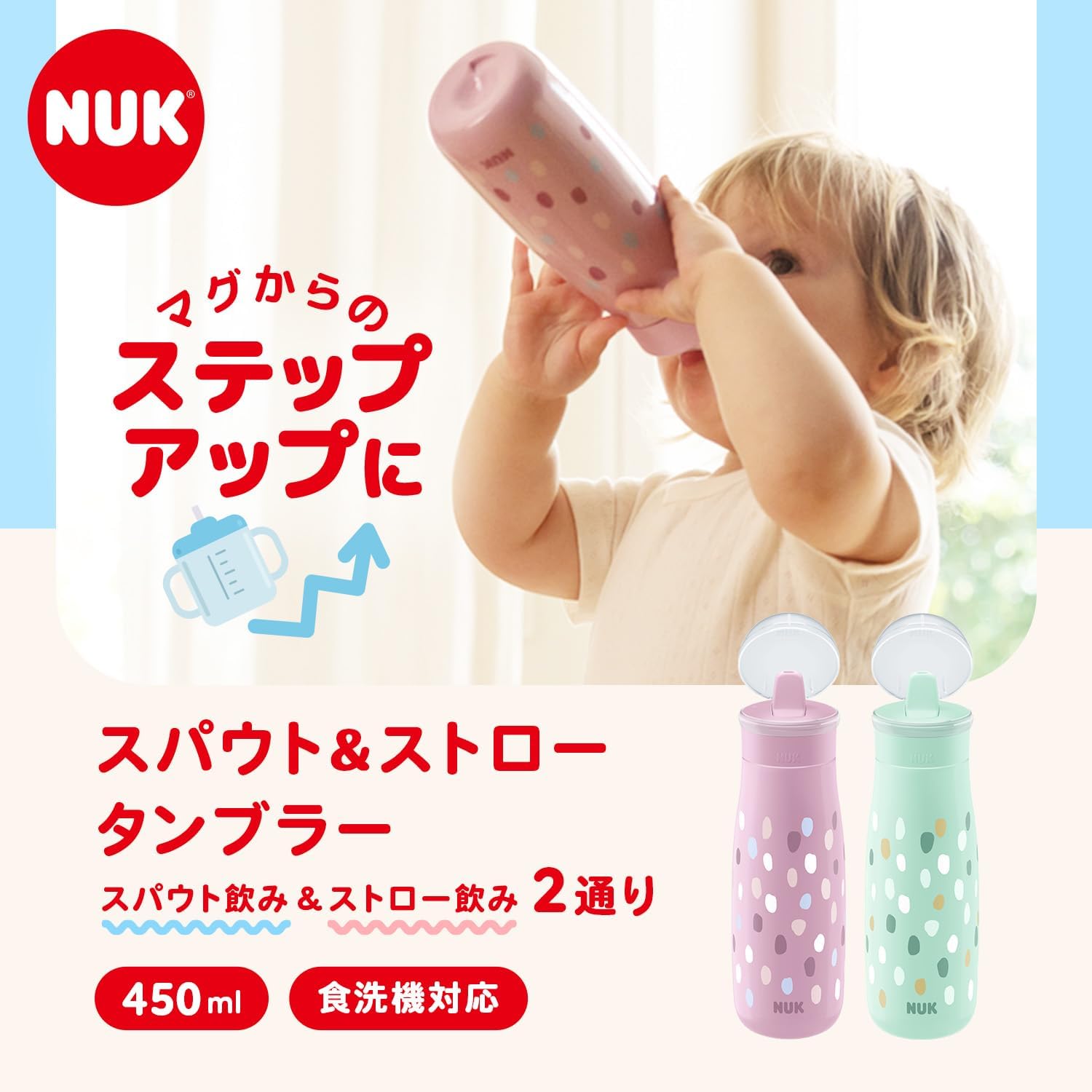 Detalle de NUK FDNK10225327 スパウト&ストロータンブラー 450ml ラベンダー 2WAY飲み口