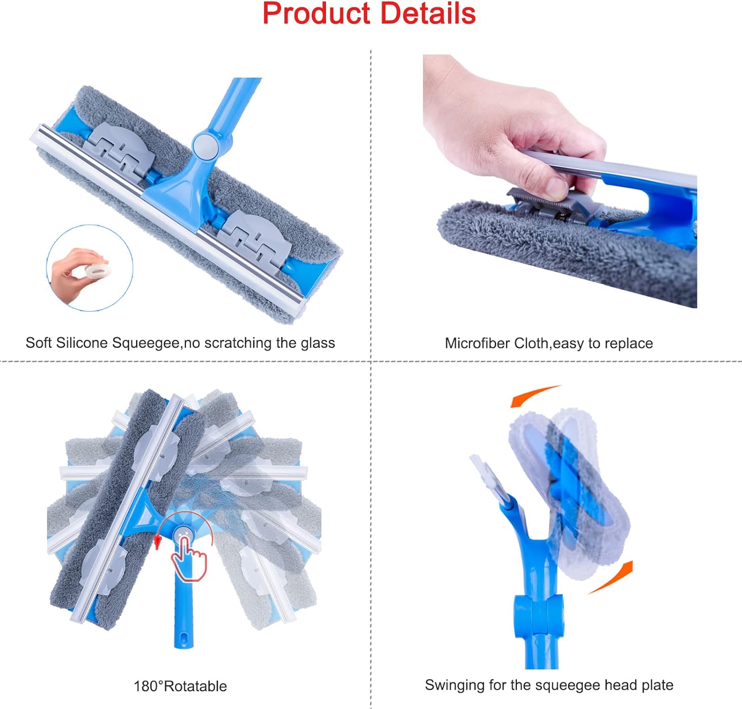 Thumbnail 4 de Mitclear 12 Foot (3.7m) Window Squeegee Cleaner Kit with Extension Poles, Silicone Squeegee & Window Washer
