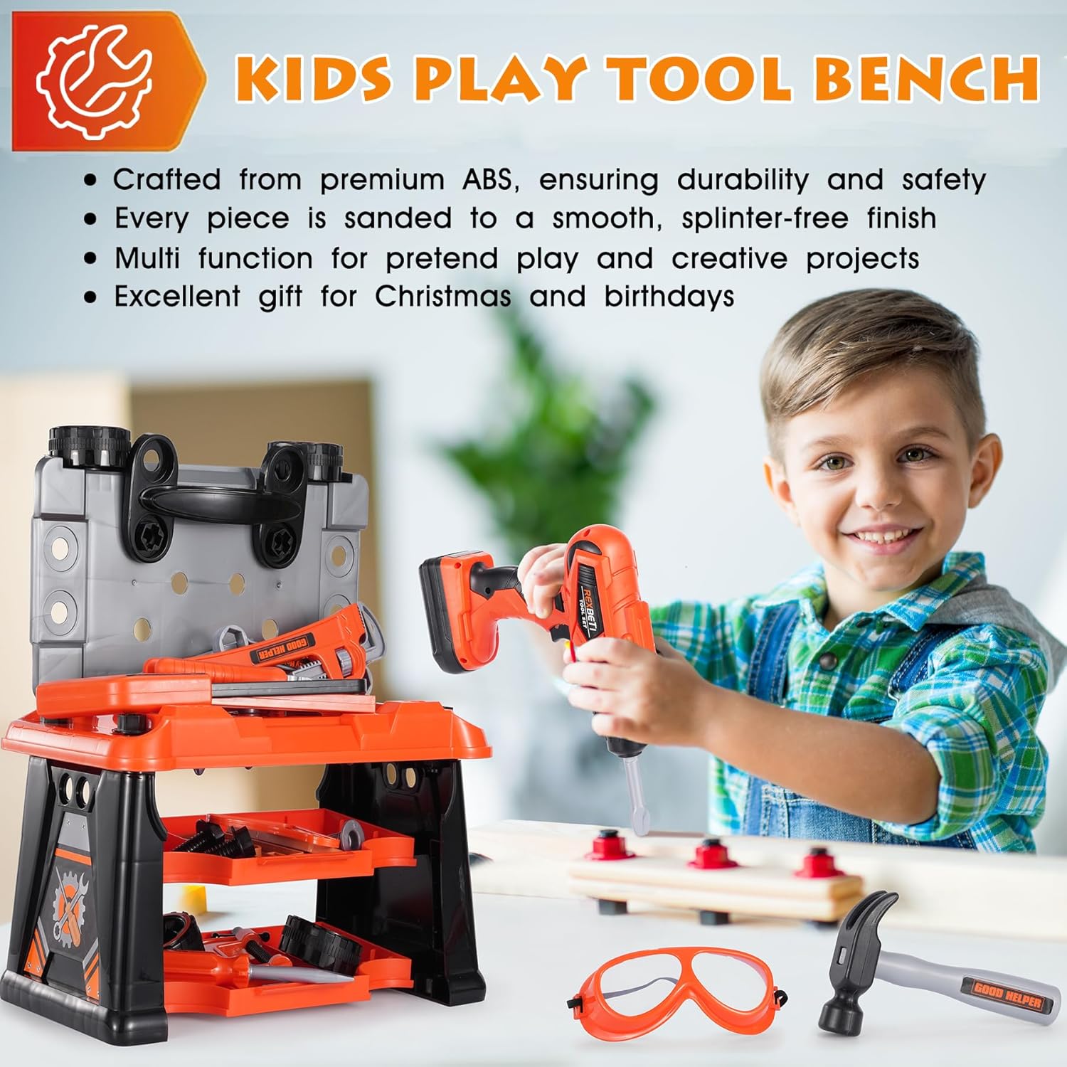 Thumbnail 3 de REXBETI Kids Tool Set with Box and Electronic Toy Drill (Pretend Play Workbench, Ages 3–8)