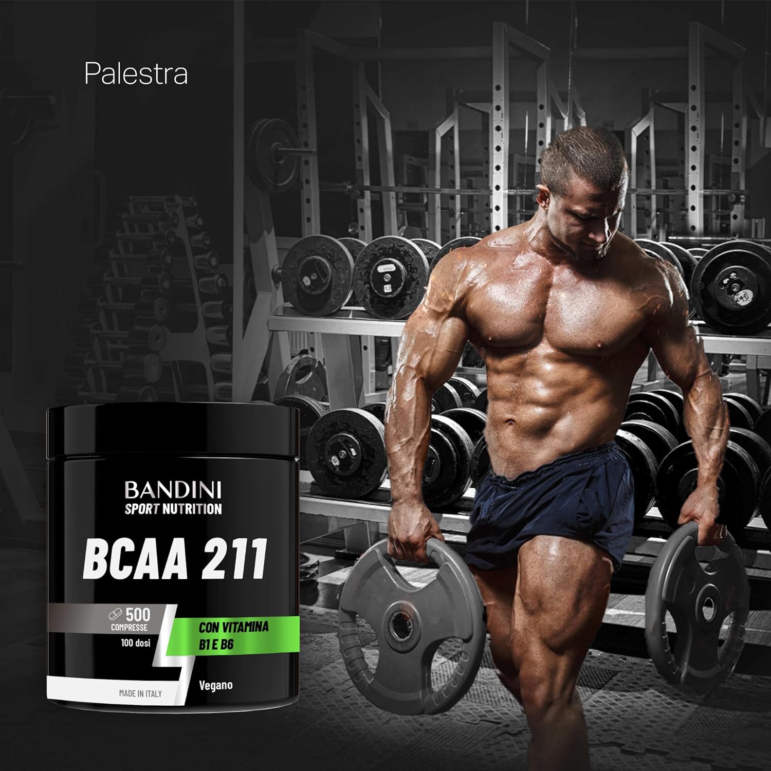 Detalle 2 de Bandini AMINOACIDI RAMIFICATI BCAA 211 con Vitamina B1 e B6 — 500 Compresse da 1050 mg per Recupero Muscolare (2:1:1) vegan