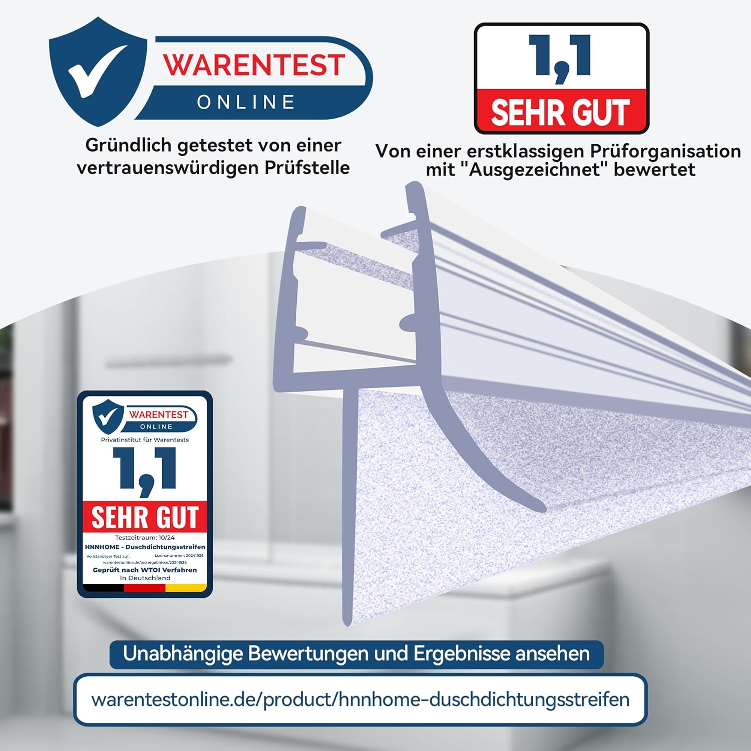 Detalle de HNNHOME Guarnizione per doccia – Universale per porte in vetro 6–8 mm, bordo gomma extra spesso, 70 cm