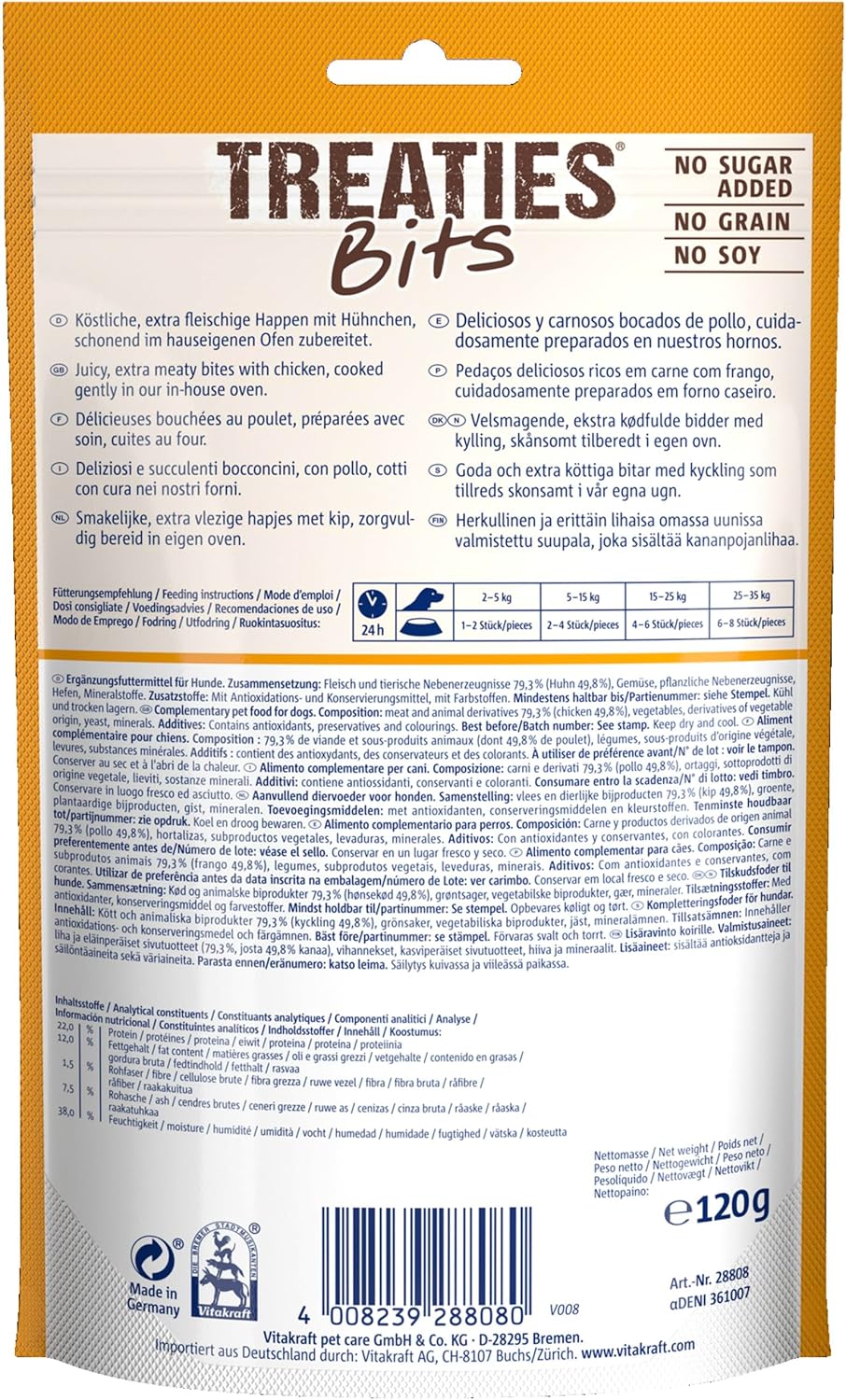 Detalle de Vitakraft Treaties Bits – Friandise moelleuse au poulet sans céréales (6x120 g) pour chiens