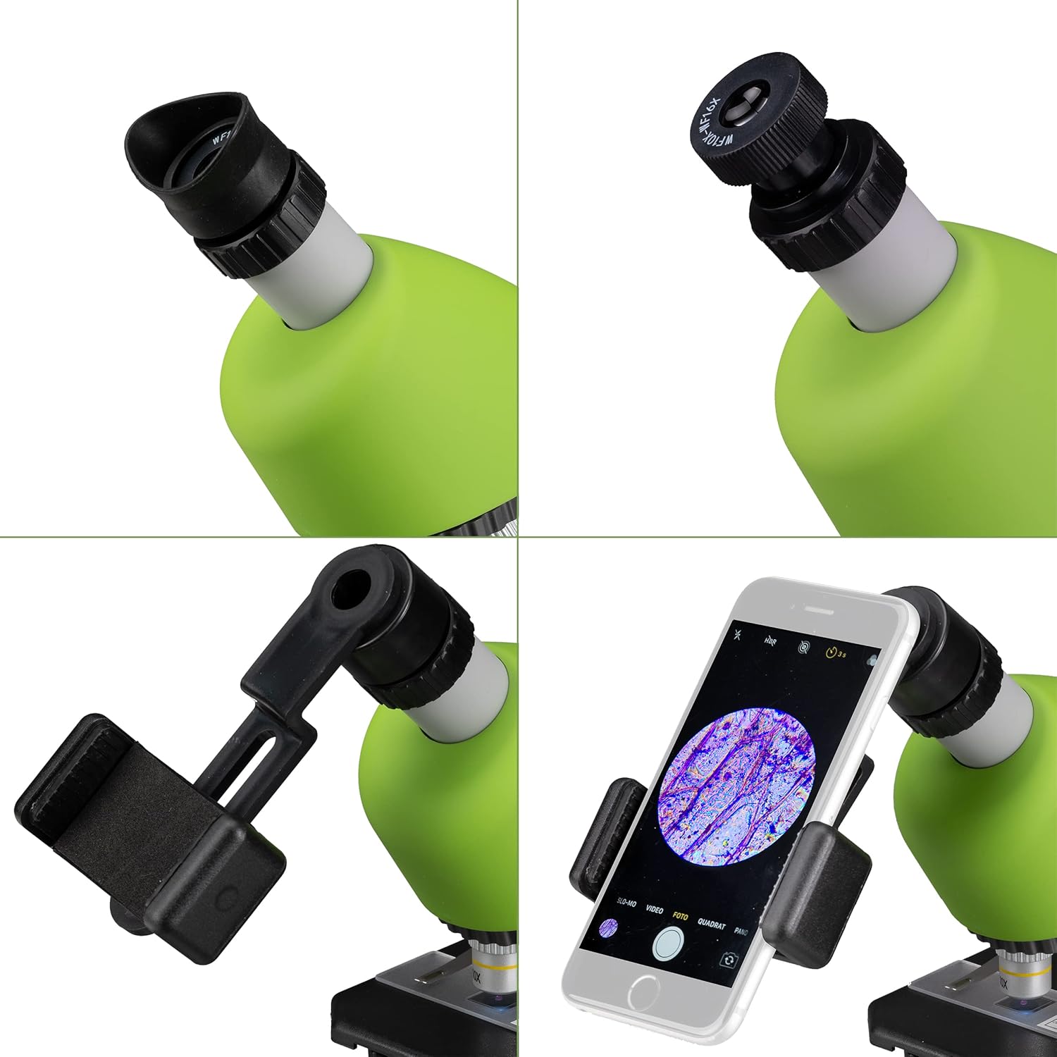 Detalle de Bresser Junior Kinder Mikroskop 40x–640x mit LED, Zoom-Okular und Smartphonehalter (ab 8 Jahren) – Urzeitkrebse-Set