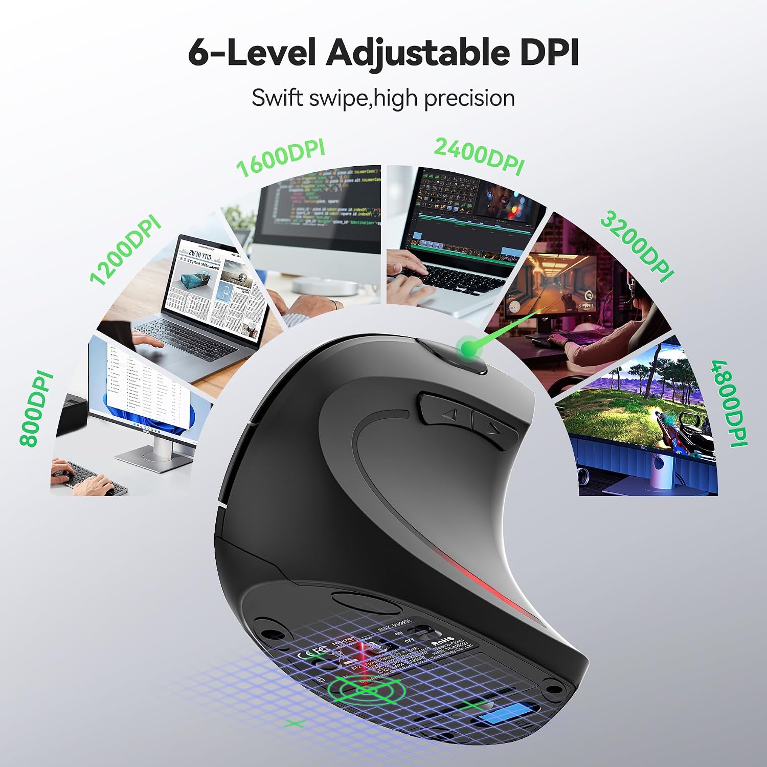 Detalle de TECKNET Ergonomic Vertical Mouse 4800 DPI 🖱