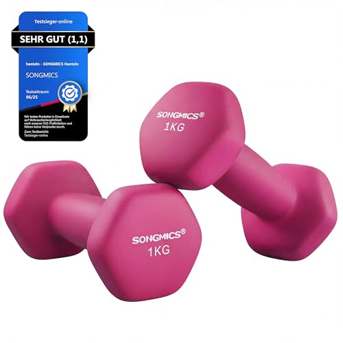 Detalle de SONGMICS Kurzhantel-Set 2x1 kg SYL902P01 – Neopren, rosa, rutschfester Griff, Hexagon-Form