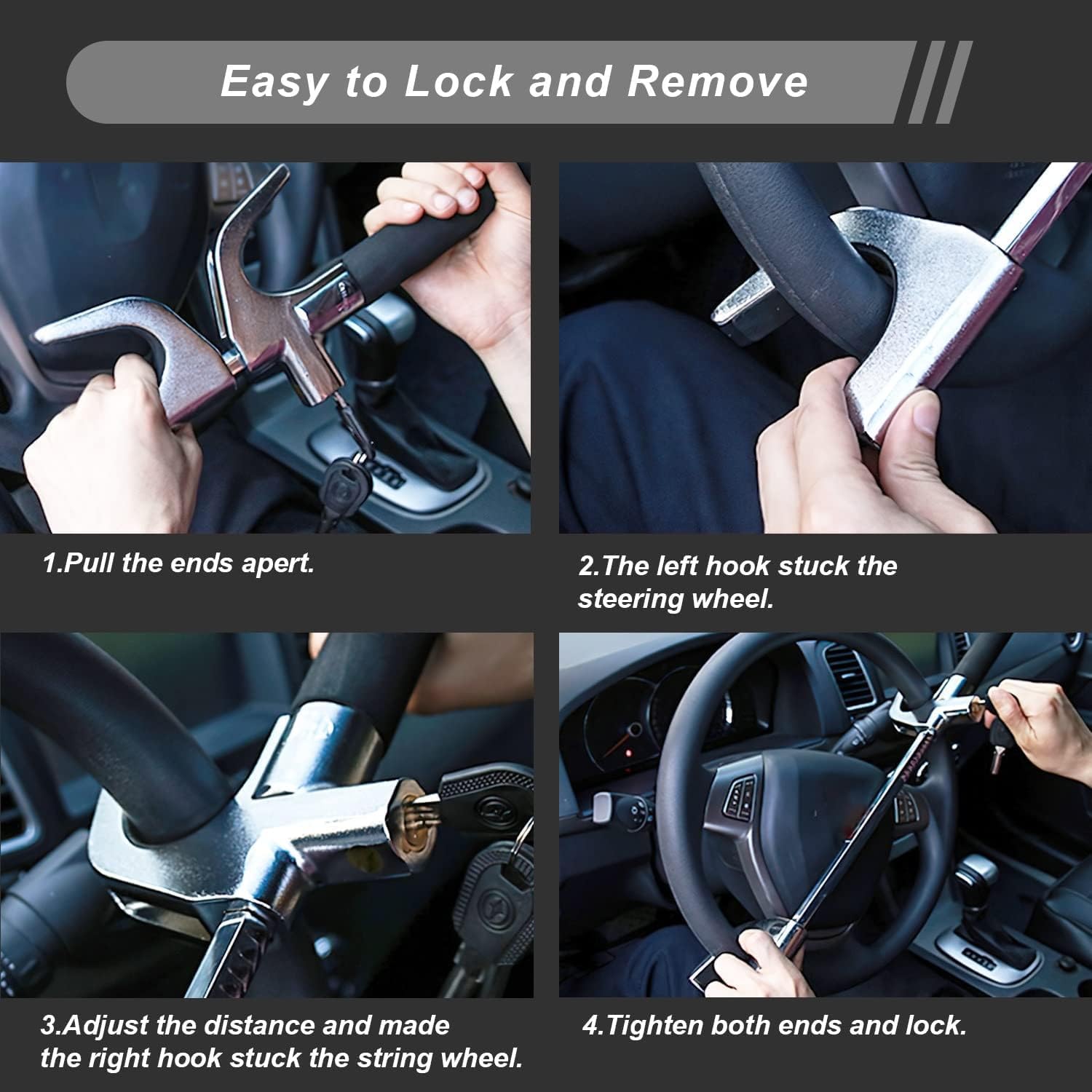 Detalle 2 de BURNTOP Heavy Duty Steering Wheel Lock with 3 Laser Keys + RFID Key Signal Blocker Pouch