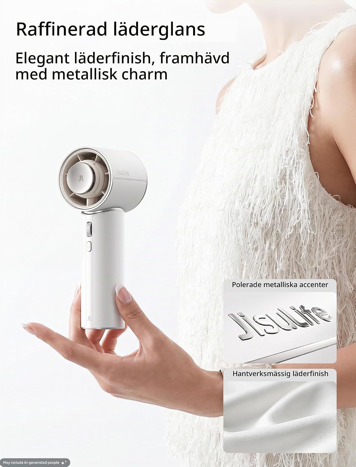Detalle 2 de JISULIFE Pro1 Mini handfläkt i PU-läder med 100 hastighetslägen