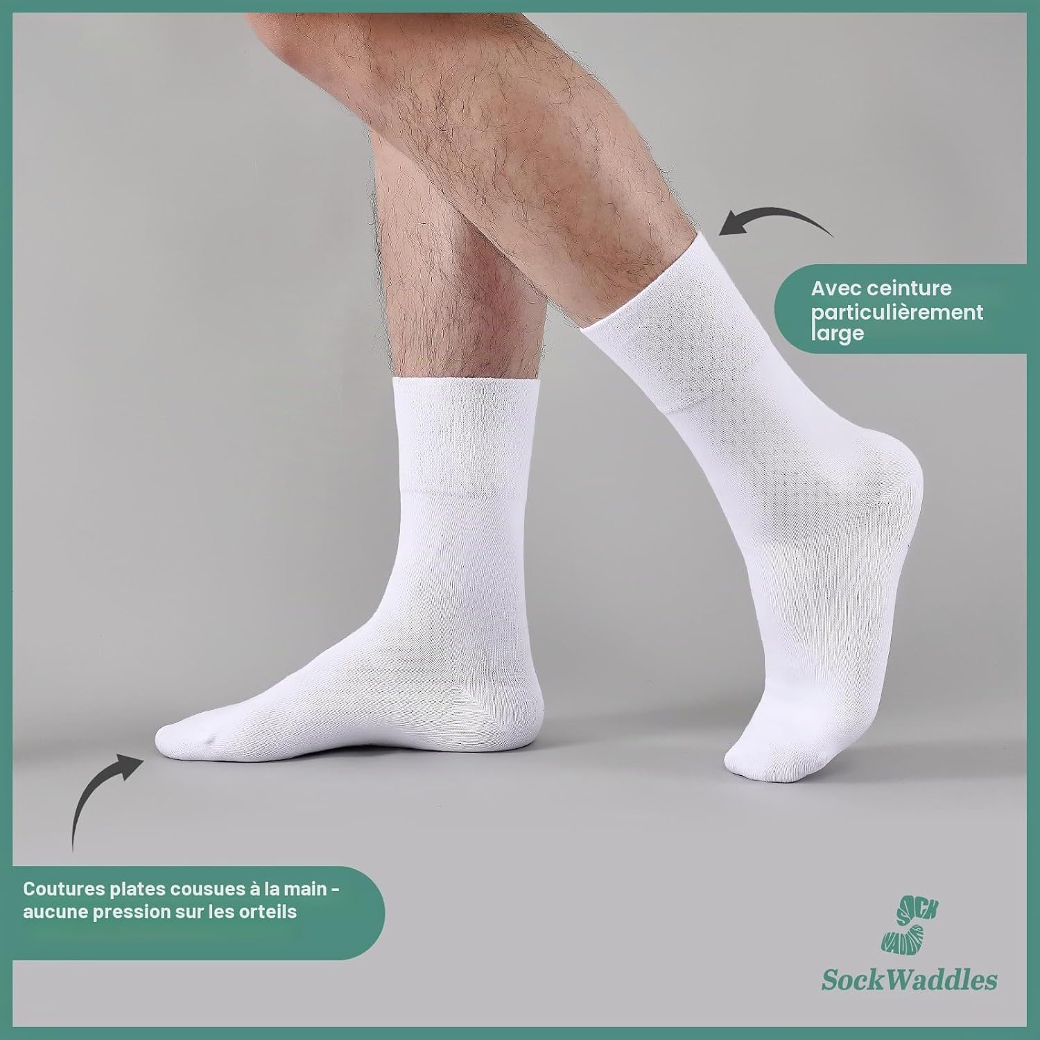 Thumbnail 2 de SockWaddles Chaussettes Diabétiques Homme Femme – Lot de 6 Paires, 97% Coton, Sans Élastique & Sans Couture