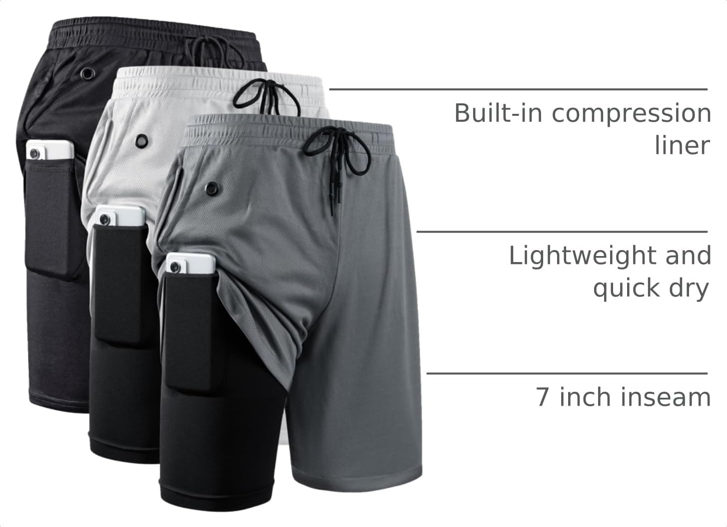 Detalle 2 de JWJ Men's 2-in-1 7-Inch Workout Shorts with Compression Liner