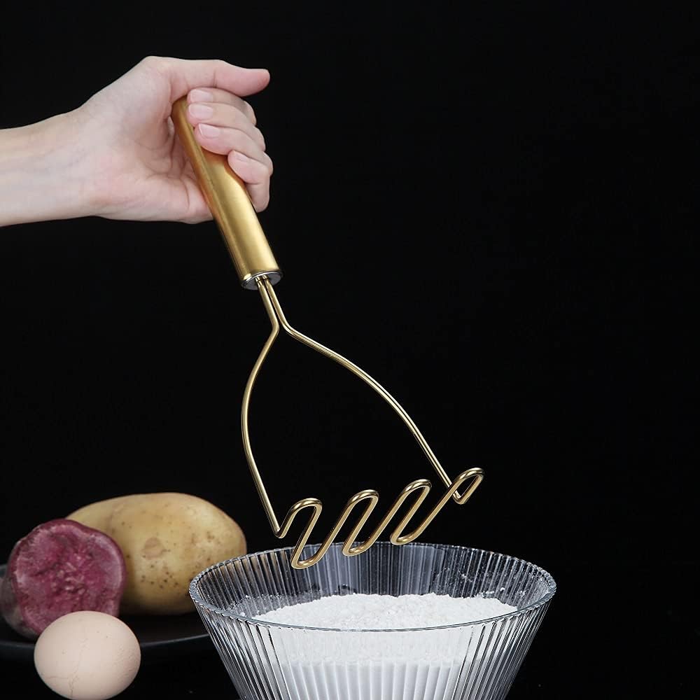 Detalle 1 de HOMQUEN gouden aardappelstamper van roestvrij staal, 9,6 inch