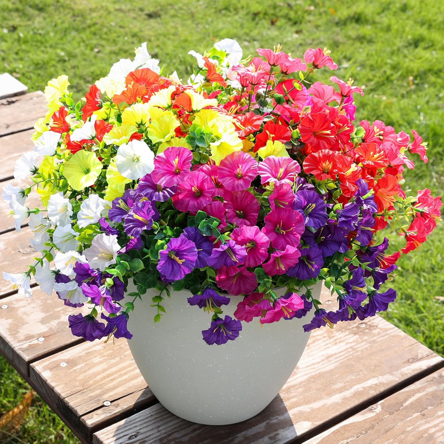 Thumbnail 3 de HyeFlora 12 Bundles Outdoor Artificial Flowers (Morning Glory) with UV-Resistant Eucalyptus Leaves