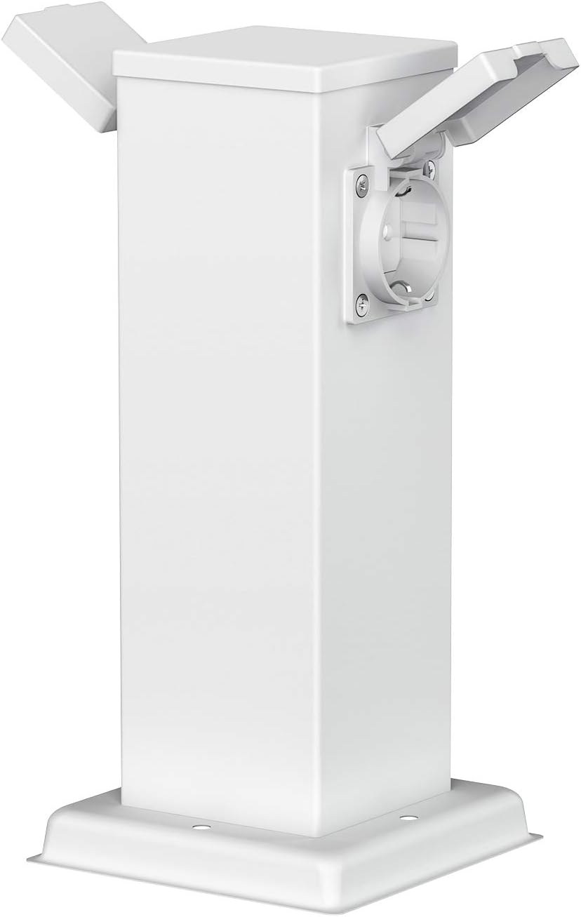 Detalle de Colonnina POLLY per esterni, 2 prese IP44 in acciaio inox, bianca 27 cm – design compatto per giardino
