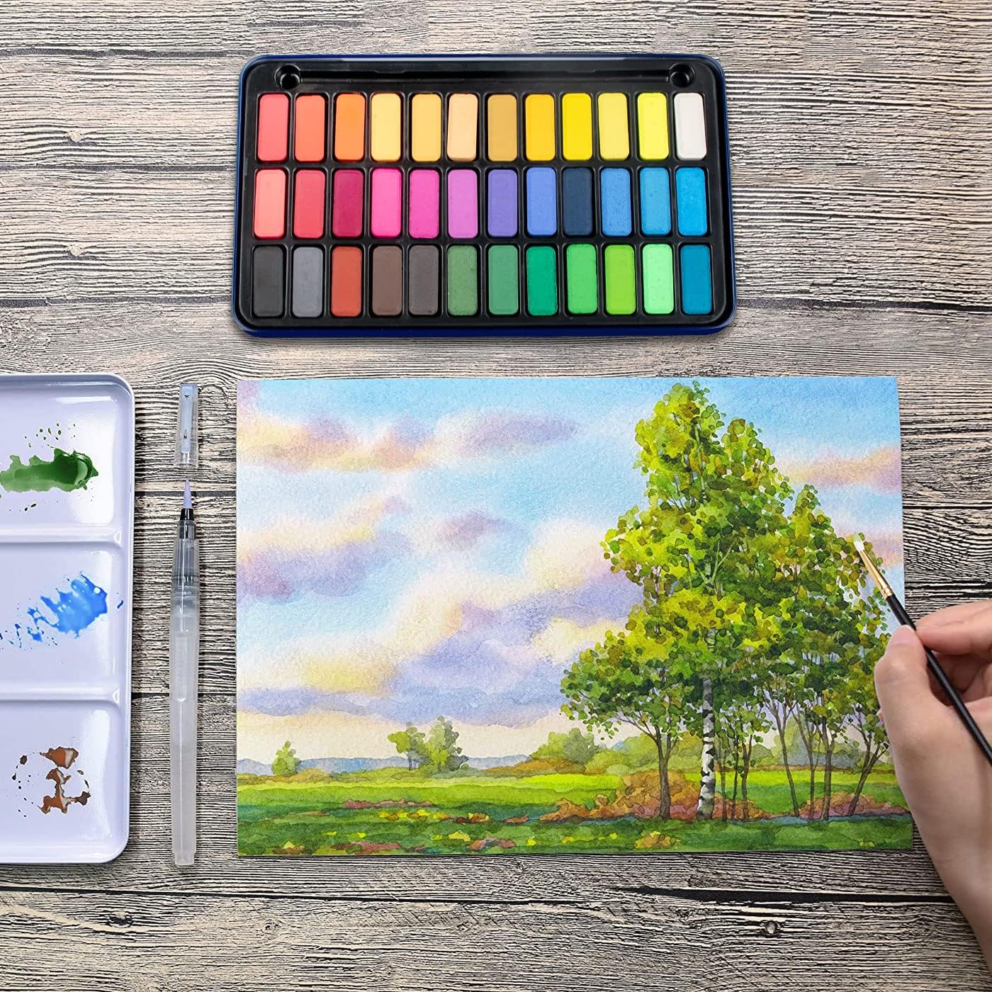 Detalle de STATIONERY ISLAND Watercolour Paint Set Pro — 36 Full Pan in Portable Travel Tin