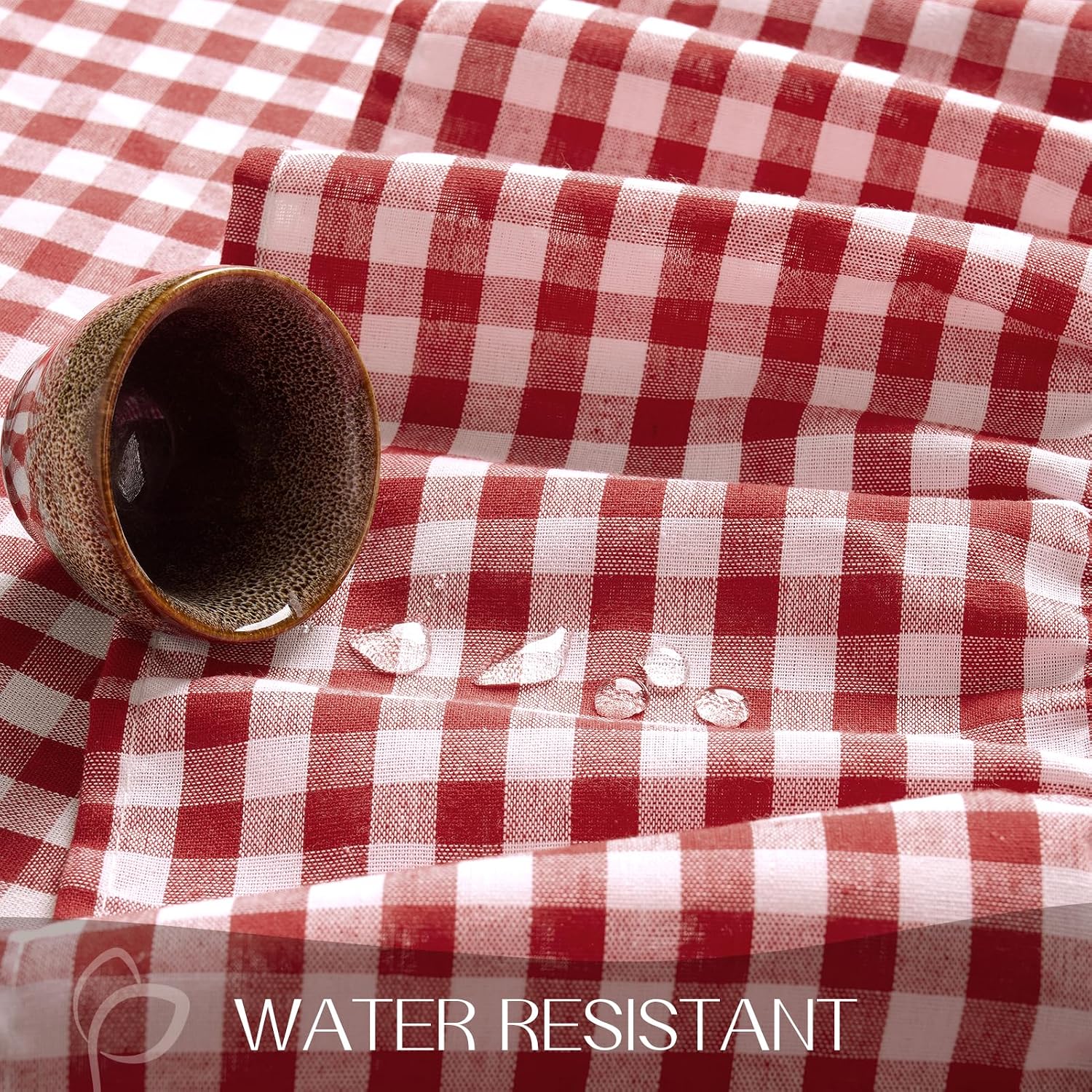 Detalle de Romanstile Gingham Ruffled Tablecloth Rectangle - 60 x 120 Inch, Red