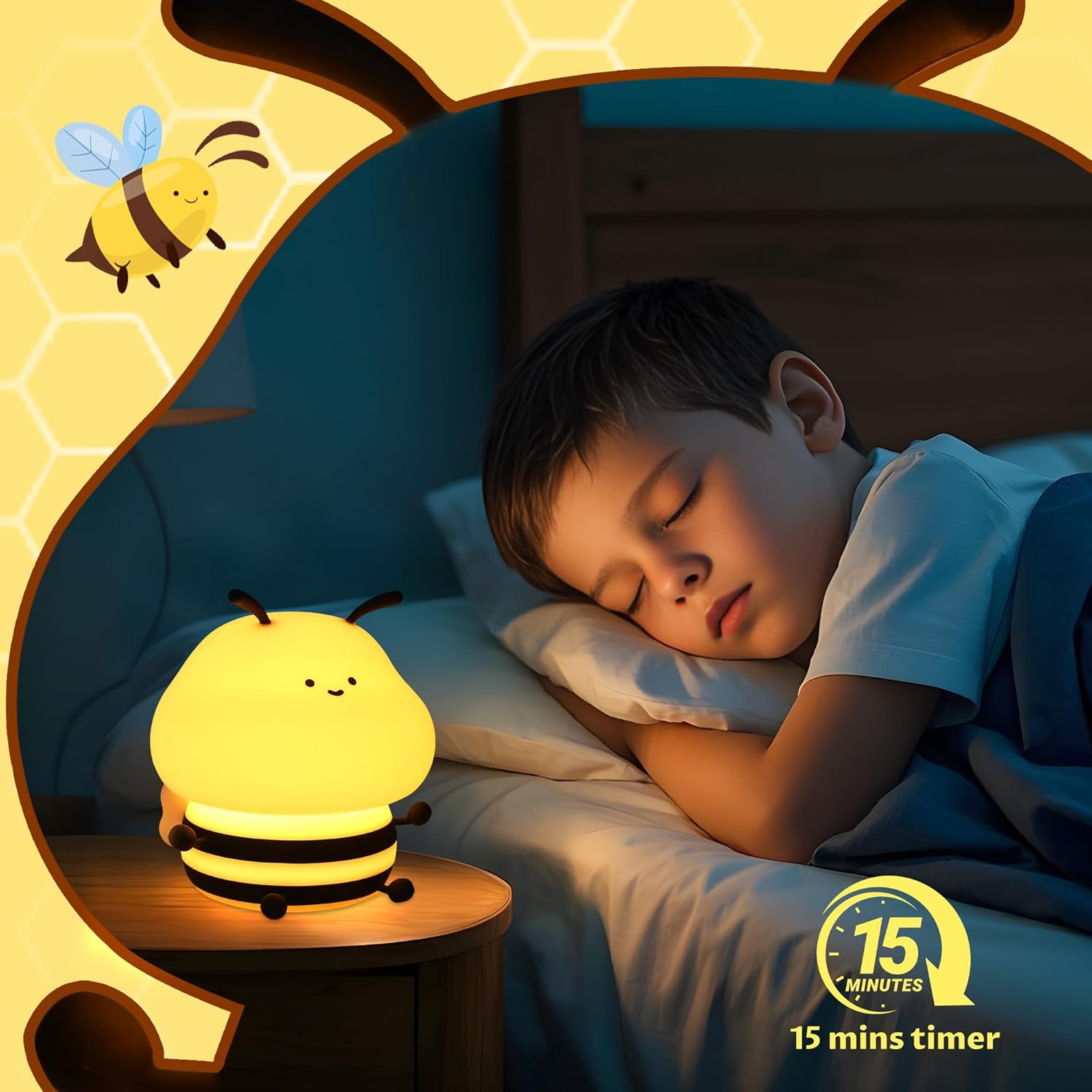 Thumbnail 5 de YuanDian Cute Bee Night Light for Kids — Soft Silicone Nursery Lamp with 7 Colours and Dimmable Tap Control