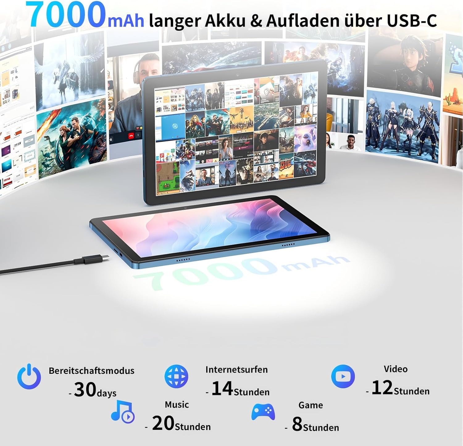 Thumbnail 3 de AWOW Tablet 10 Zoll Android 15 (2026) 8 GB RAM + 64 GB, 7000-mAh, WiFi 6 – mit Schutzhülle & Folie
