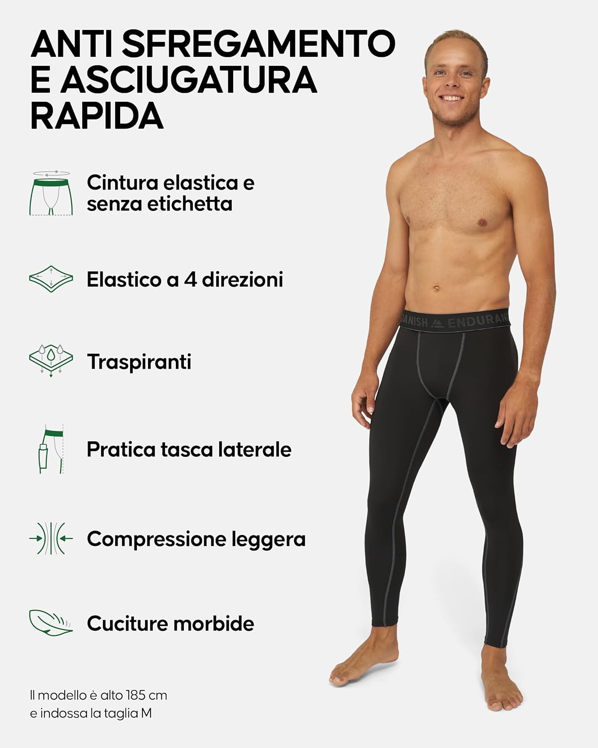 Thumbnail 1 de DANISH ENDURANCE Pantaloni Compression Pancia: 2 Paia di Leggings da Uomo – compressione, asciugatura rapida e tasche